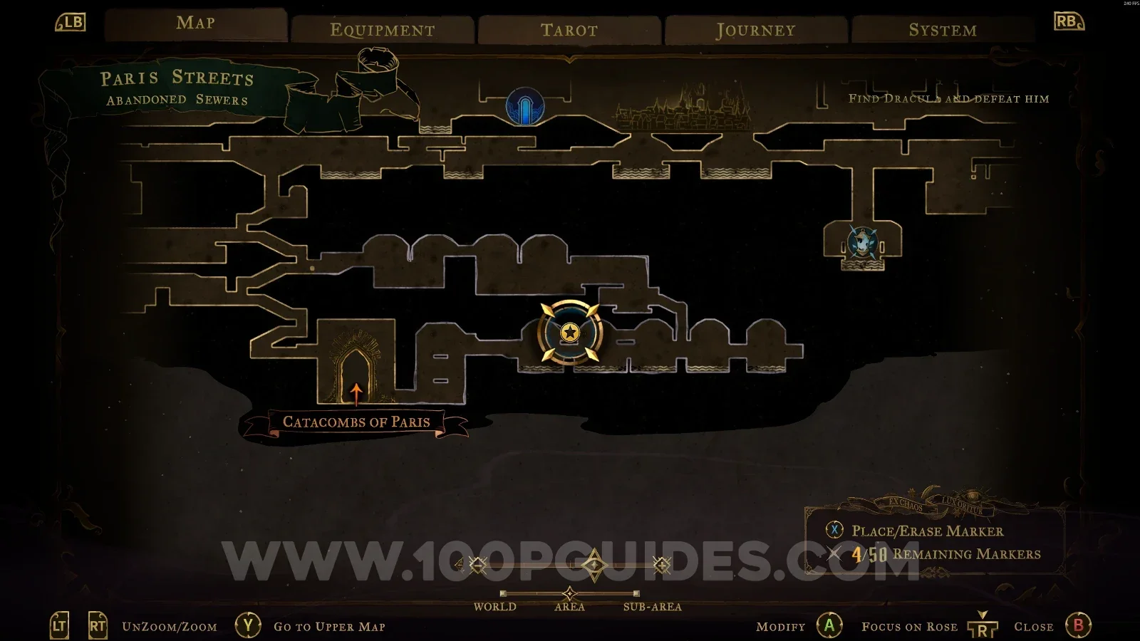Castlevania Belmonts Curse Abandoned Sewers map with the area of XP Statue #26 marked