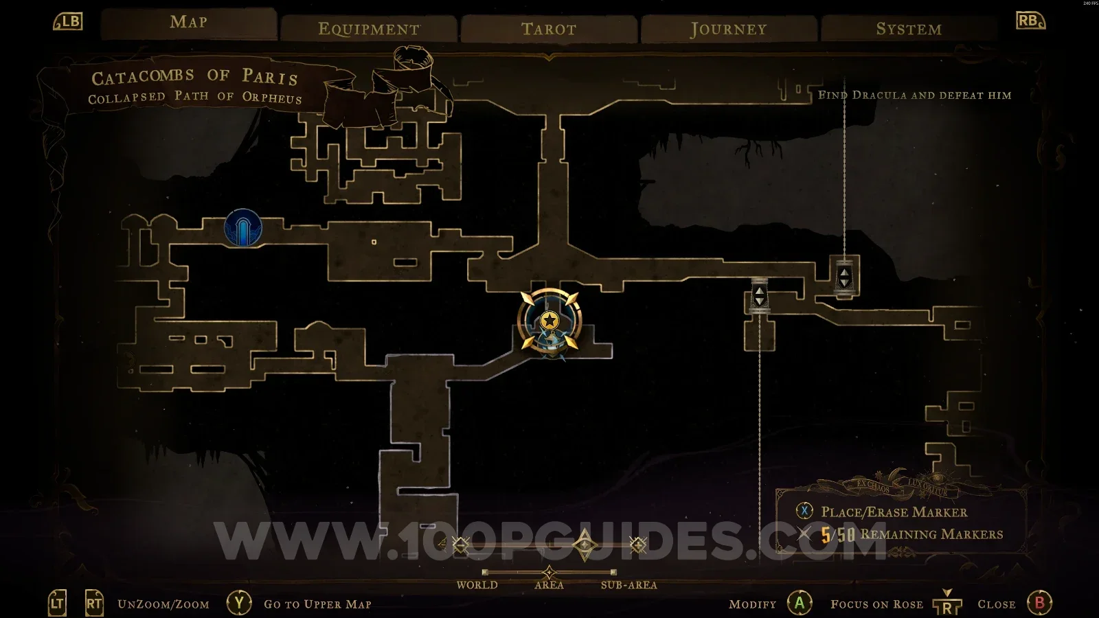 Castlevania Belmonts Curse Collapsed Path Of Orpheus map marking the area of XP Statues #58 and #59