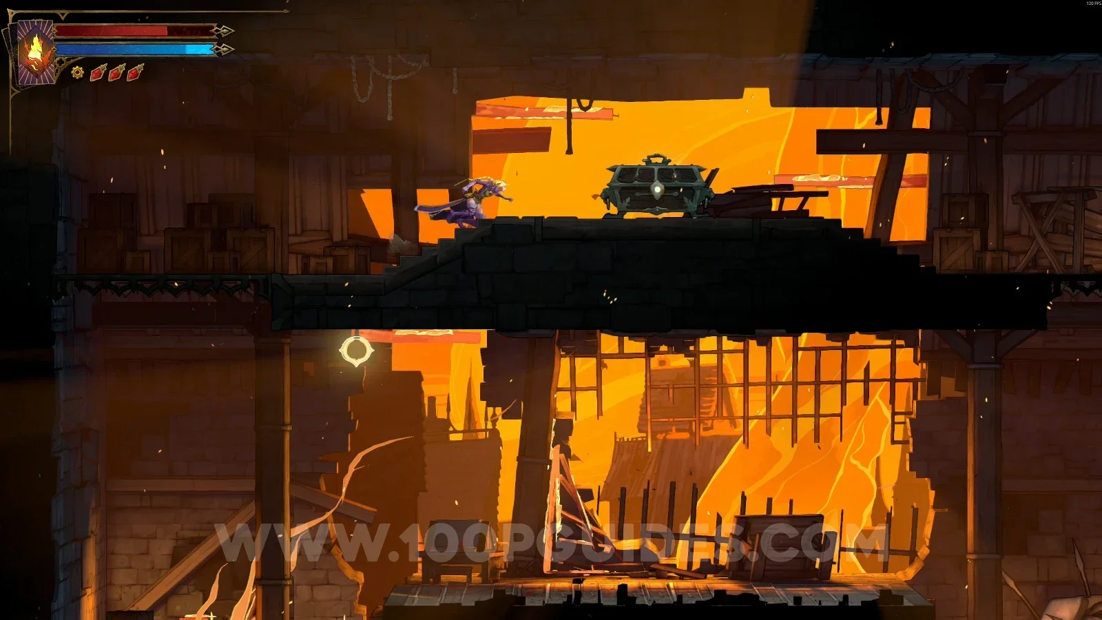 Castlevania Belmonts Curse Burned District: chest with Relic #5 Shadow Veil at the top of the area