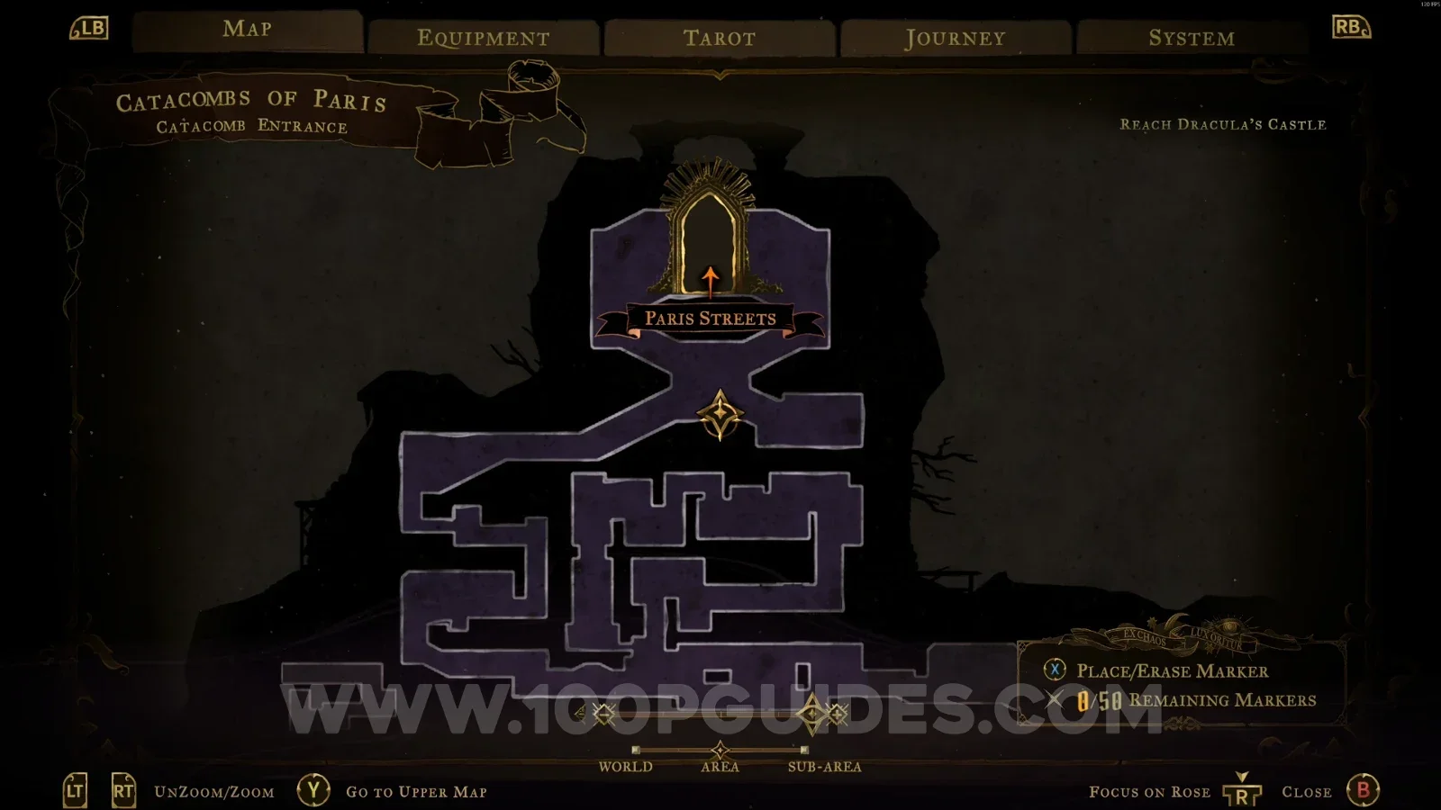 Castlevania Belmonts Curse Catacomb Entrance map with the area of XP Statue #44 marked