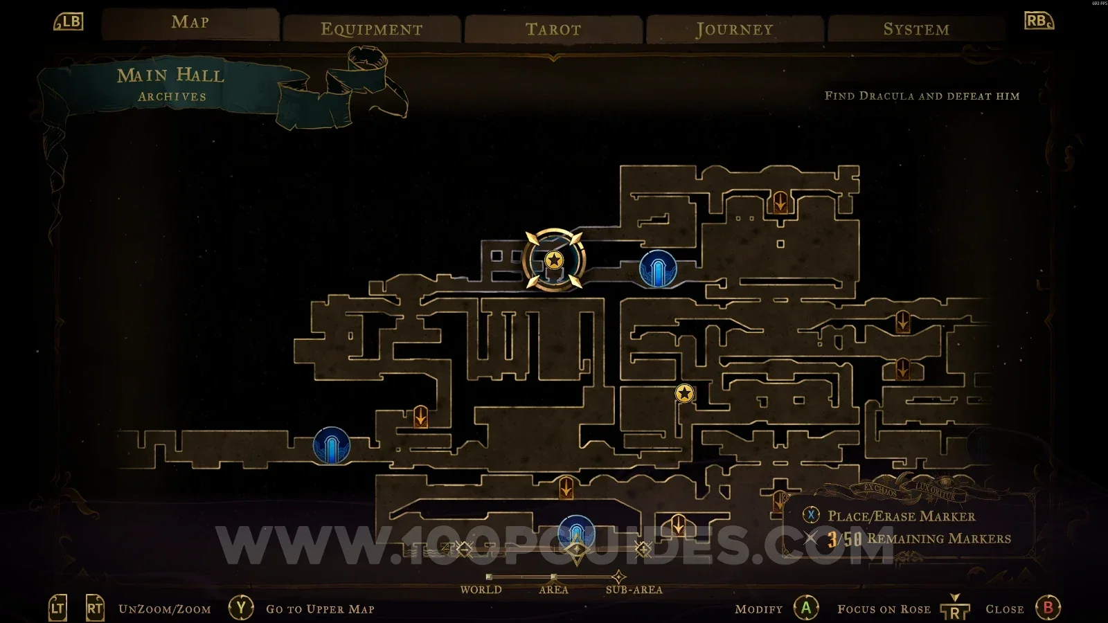 Castlevania Belmonts Curse Archives map marking the Blood Vial relic location in the Main Hall