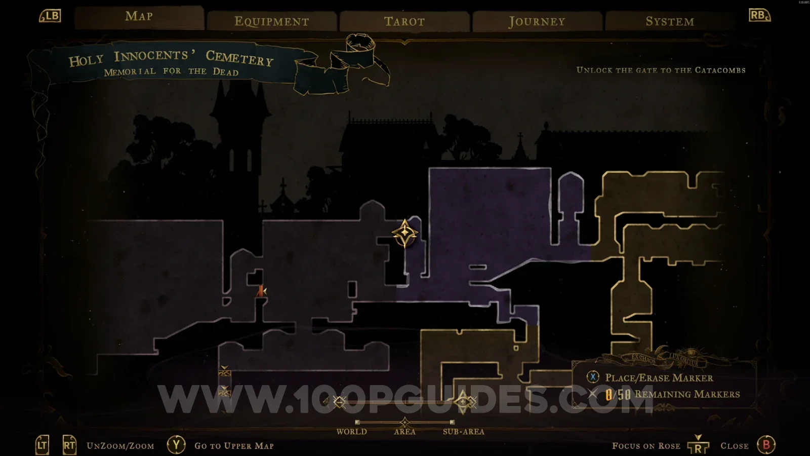 Castlevania Belmont's Curse Memorial For The Dead: map marking the location of XP Statue #5