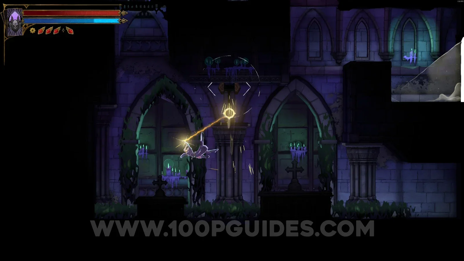 Castlevania Belmonts Curse Tomb Of The Chevaliers: hanging from the Arcane Whip ring to reveal a secret area