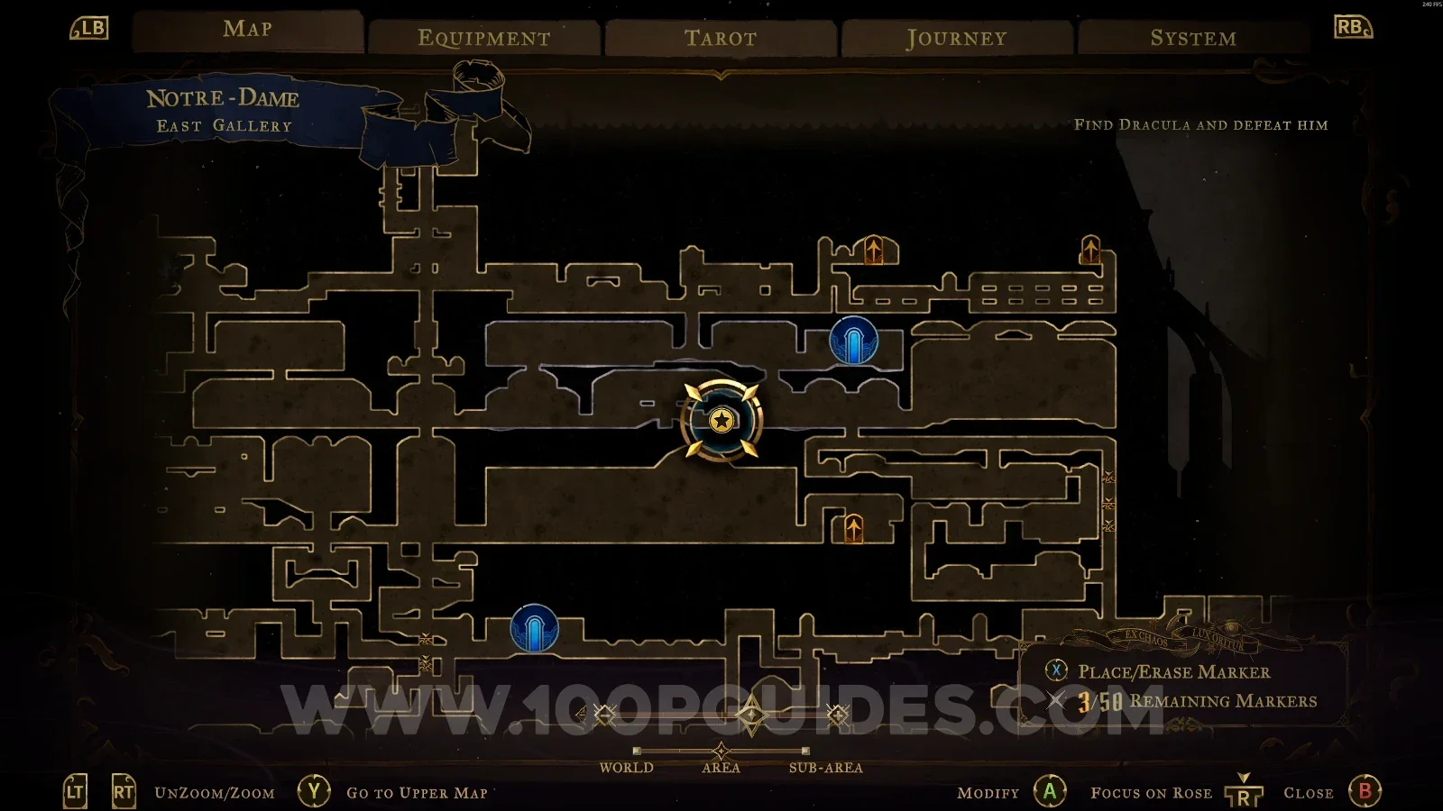 Castlevania Belmonts Curse East Gallery map with the area of XP Statue #115 marked