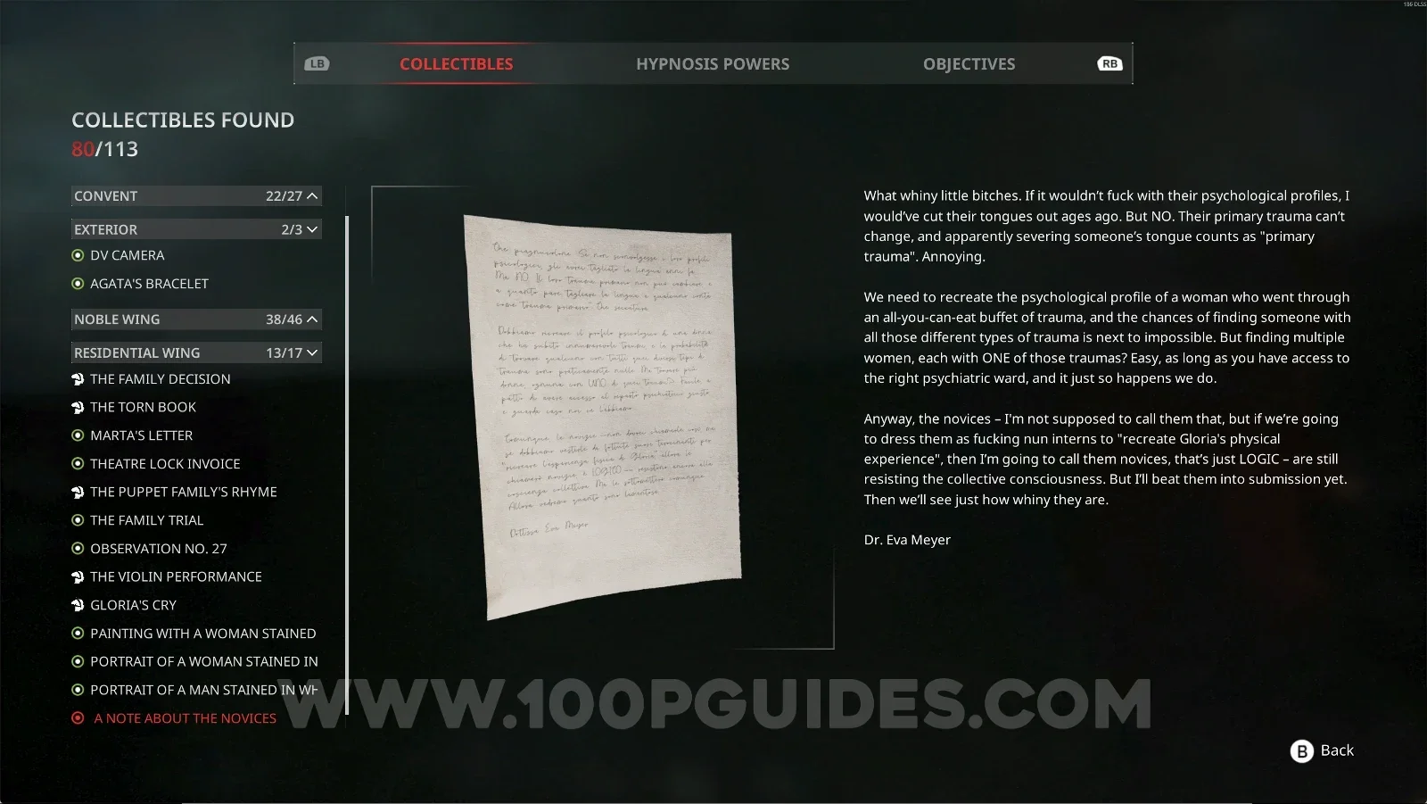 Remothered: Red Nuns Legacy Residential Wing #15: A Note About The Novices collectible