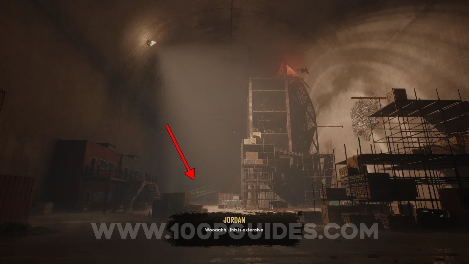 Terrible Lizards Chapter 3: large underground area with a metal structure on the right