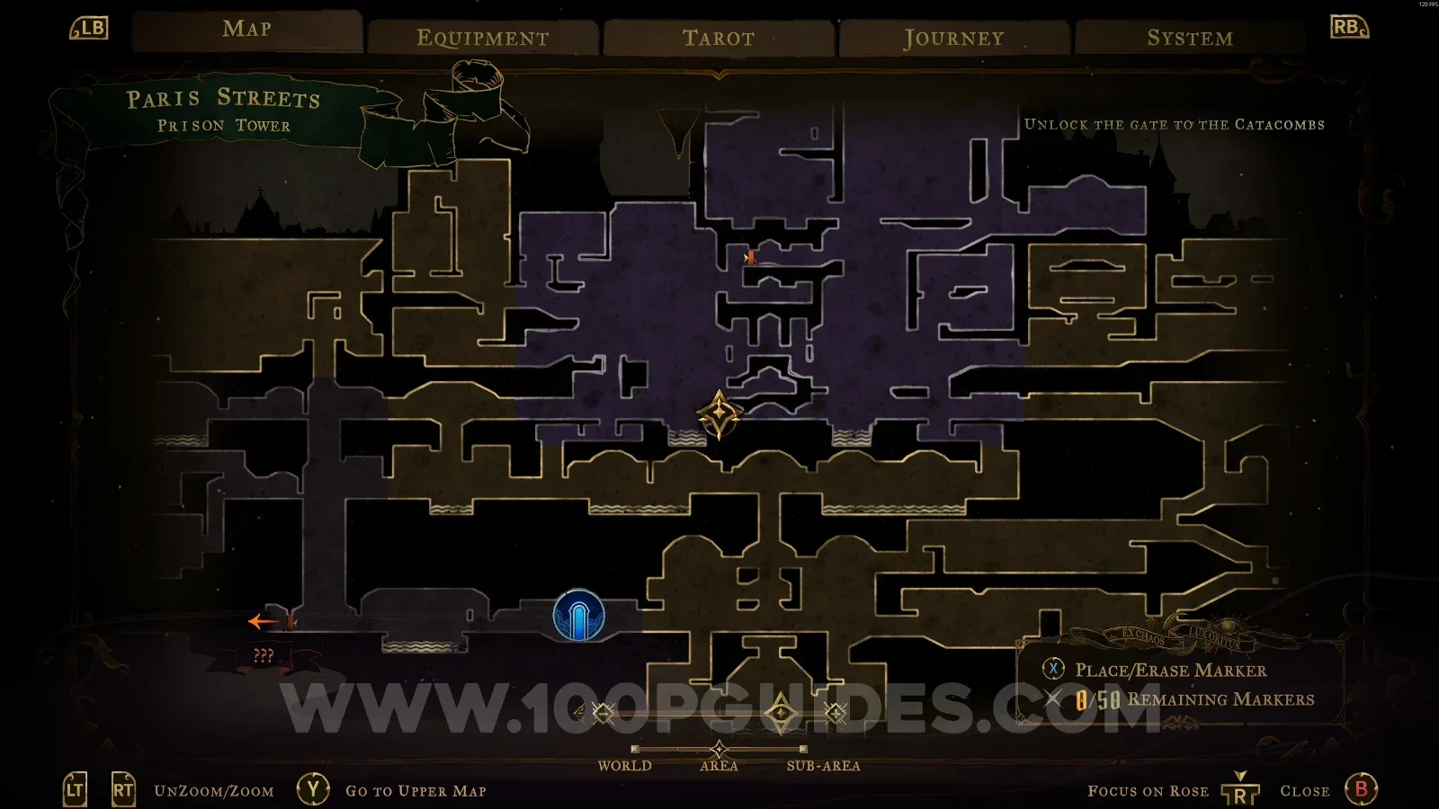 Castlevania Belmonts Curse Prison Tower: map marking the area of XP Statue #23