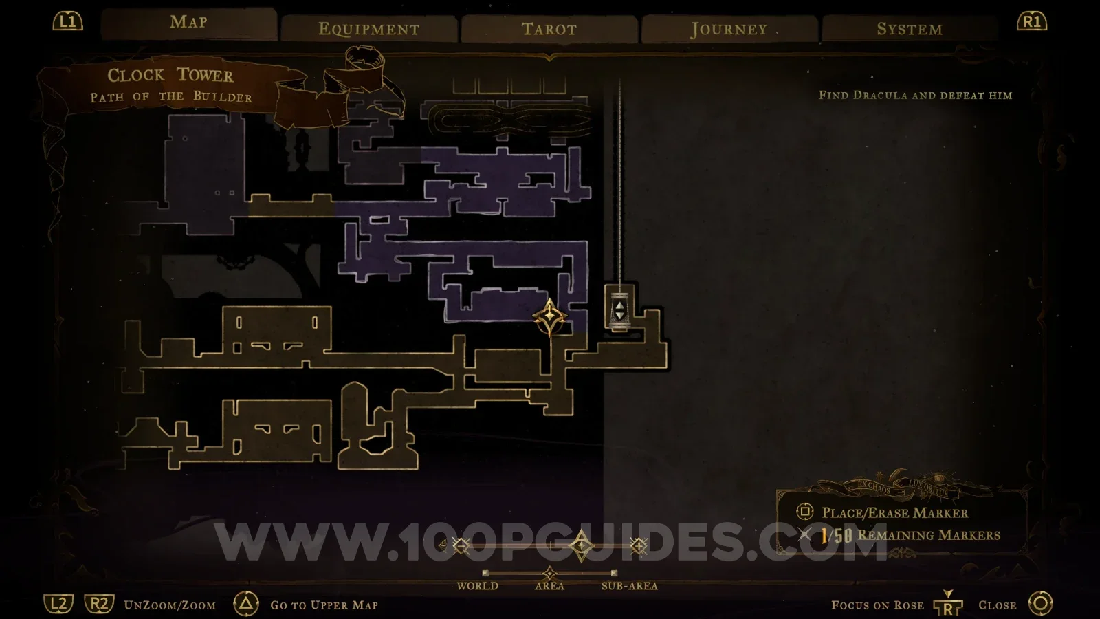Castlevania Belmonts Curse Path Of The Builder map marking the Moonlit Shard relic area