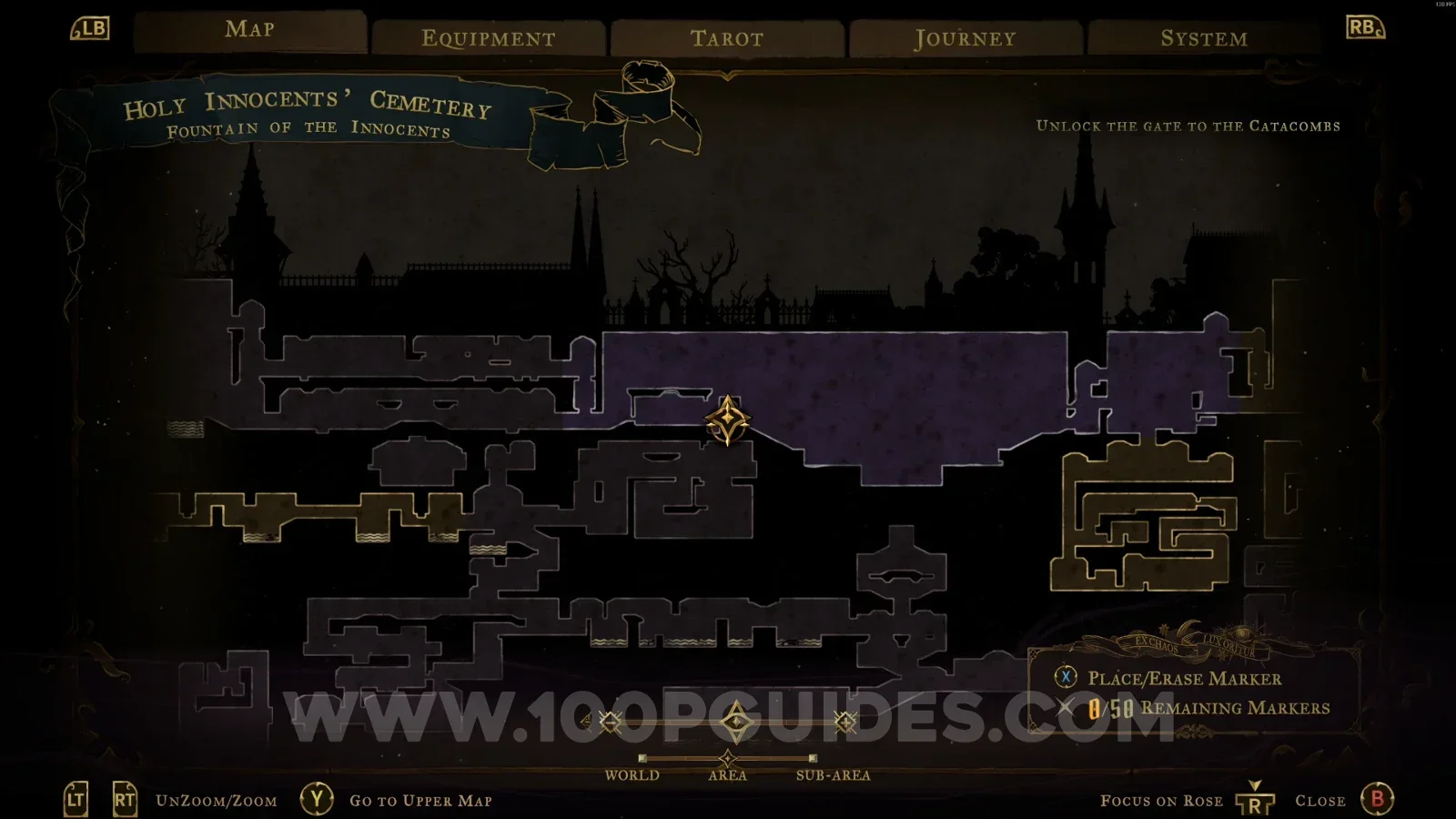 Castlevania Belmonts Curse Holy Innocents' Cemetery: map marking the area with the Lance chest