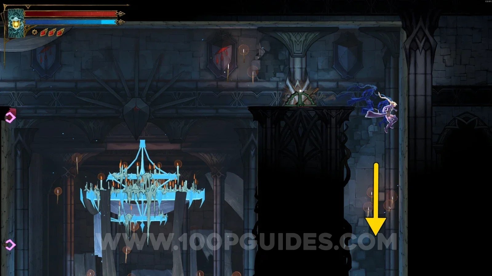 Castlevania Belmonts Curse Grand Hall: climbing the pillar and going down the right side toward Red Book #1