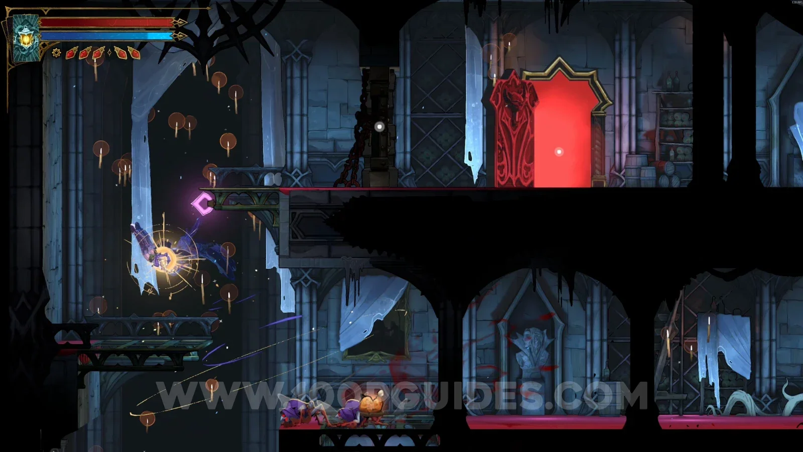Castlevania Belmonts Curse Inner Courtyard: the door on the left below the unlocked shortcut