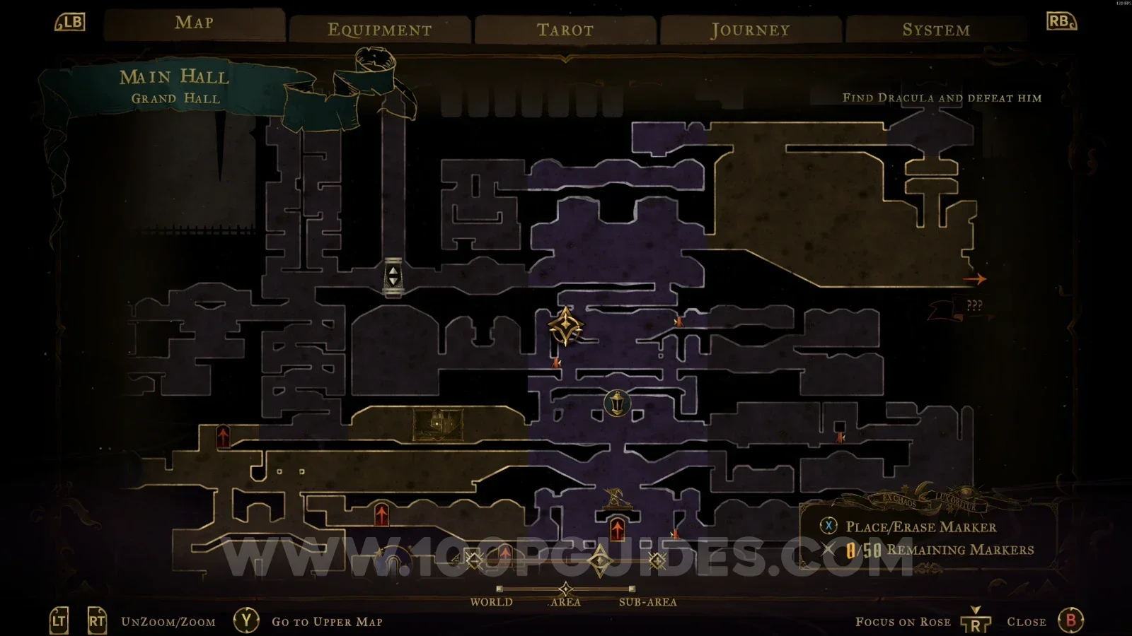 Castlevania Belmonts Curse Grand Hall: map location of XP Statue #7