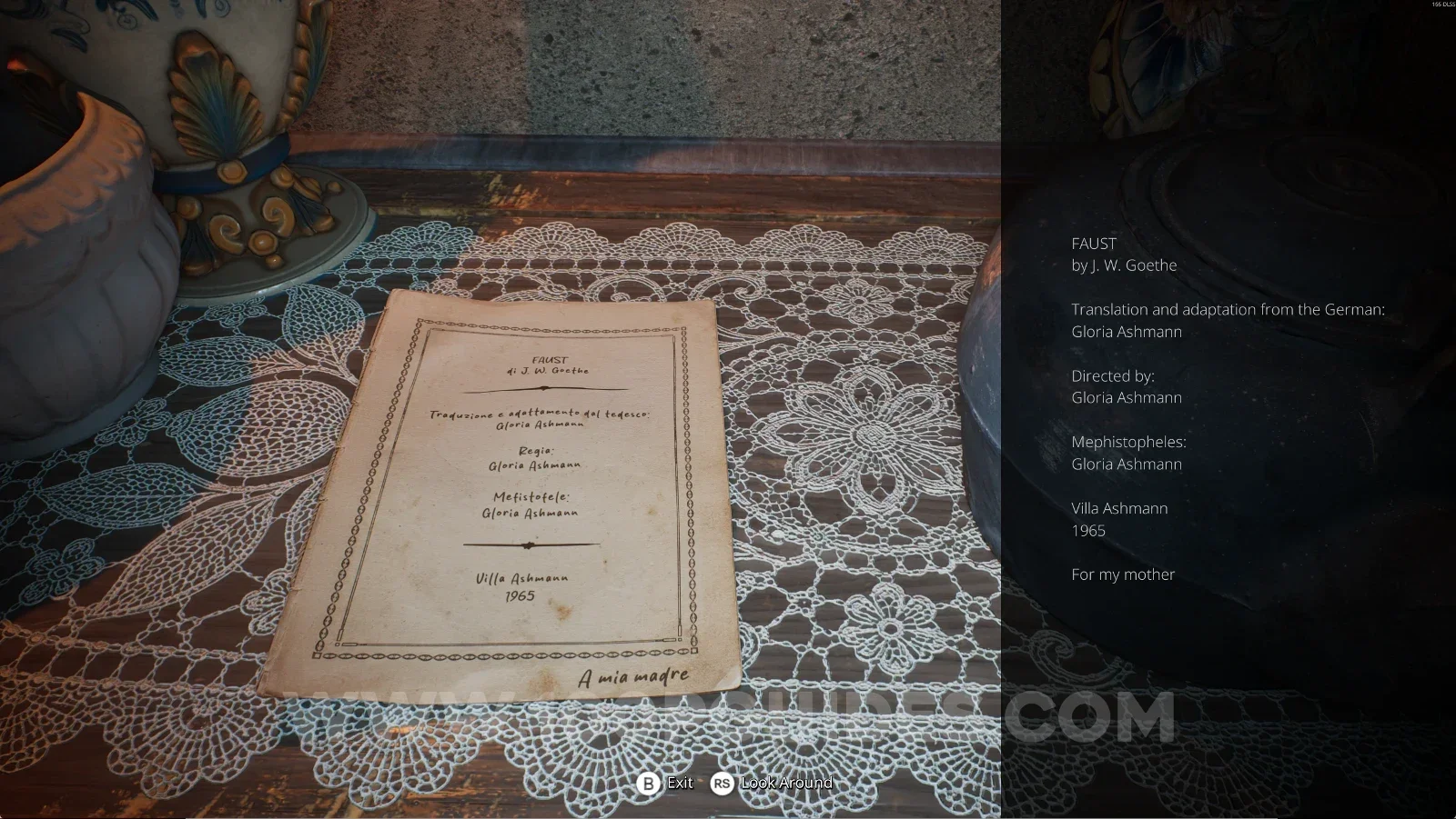 Remothered: Red Nuns Legacy: the dresser surrounded by benches and sofas holding the Faust Pamphlet