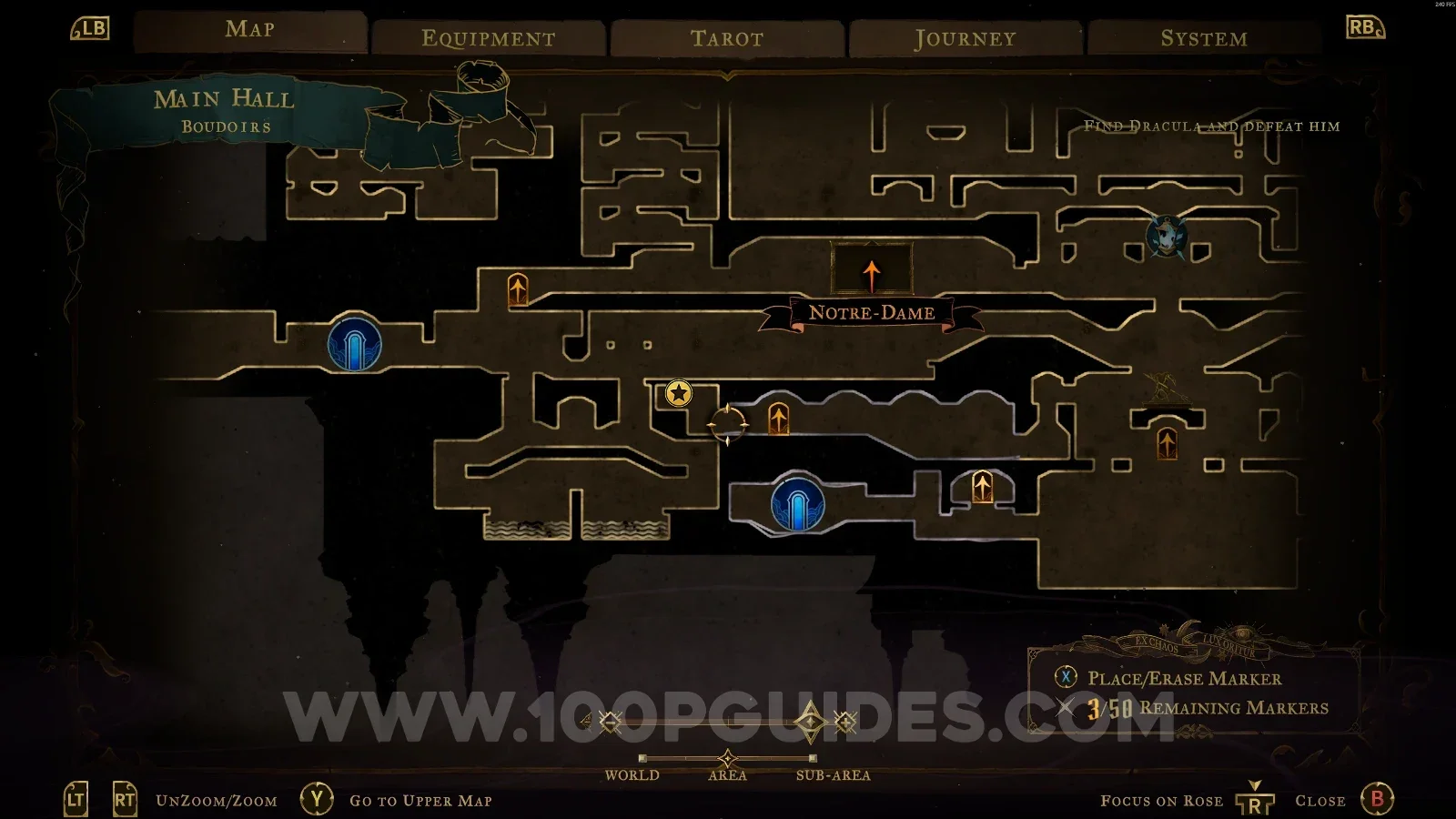 Castlevania Belmont's Curse Entrance Corridor: map with the area of Wise Heart Fragment #10 marked