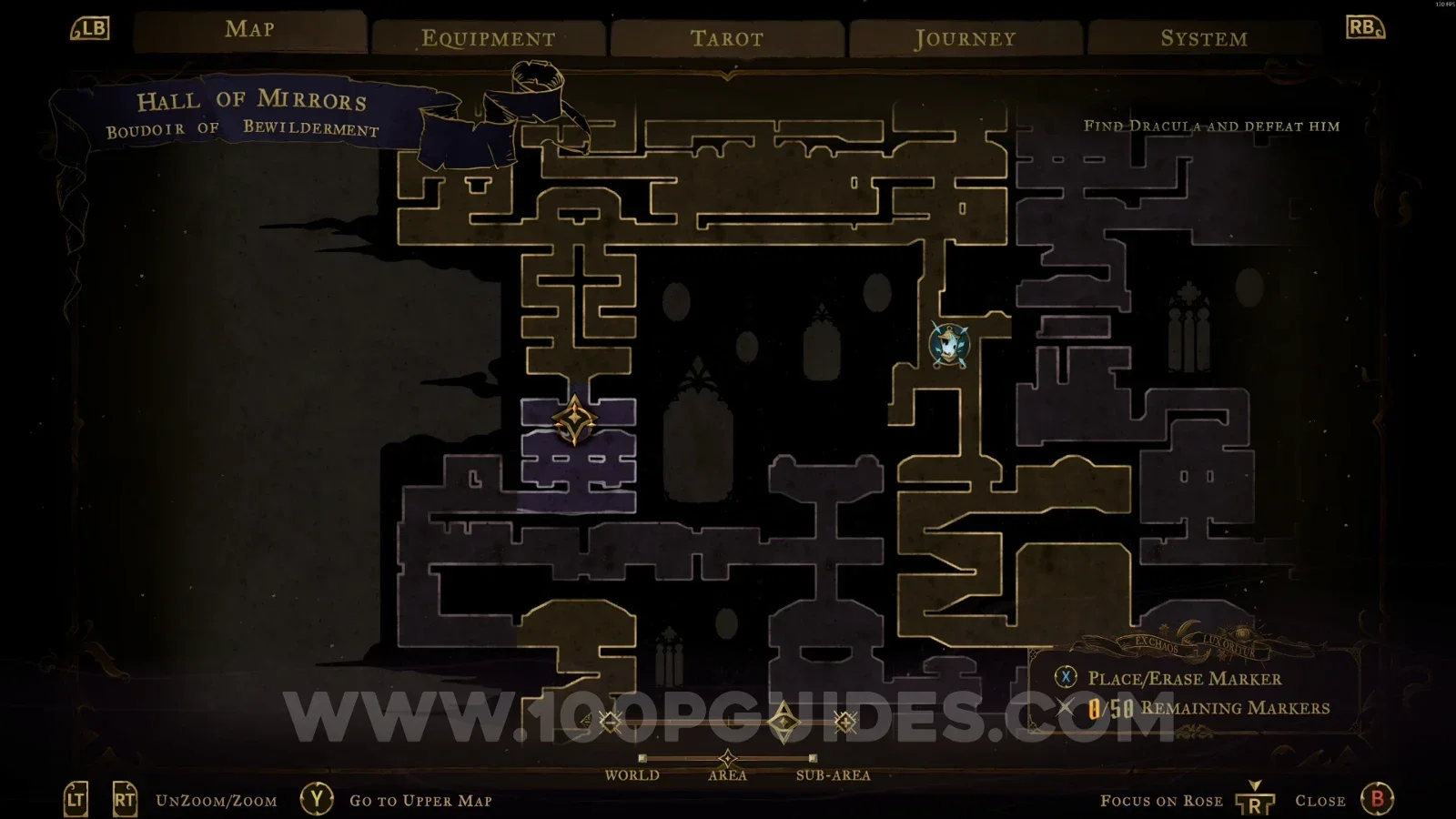 Castlevania Belmonts Curse Boudoir Of Bewilderment: map marking XP Statue #13 and Wise Heart Fragment #1