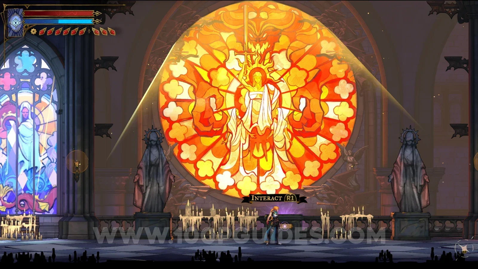 Castlevania Belmont's Curse: The Prophecy clue in front of the stained glass window, Gallery of the Four Virtues
