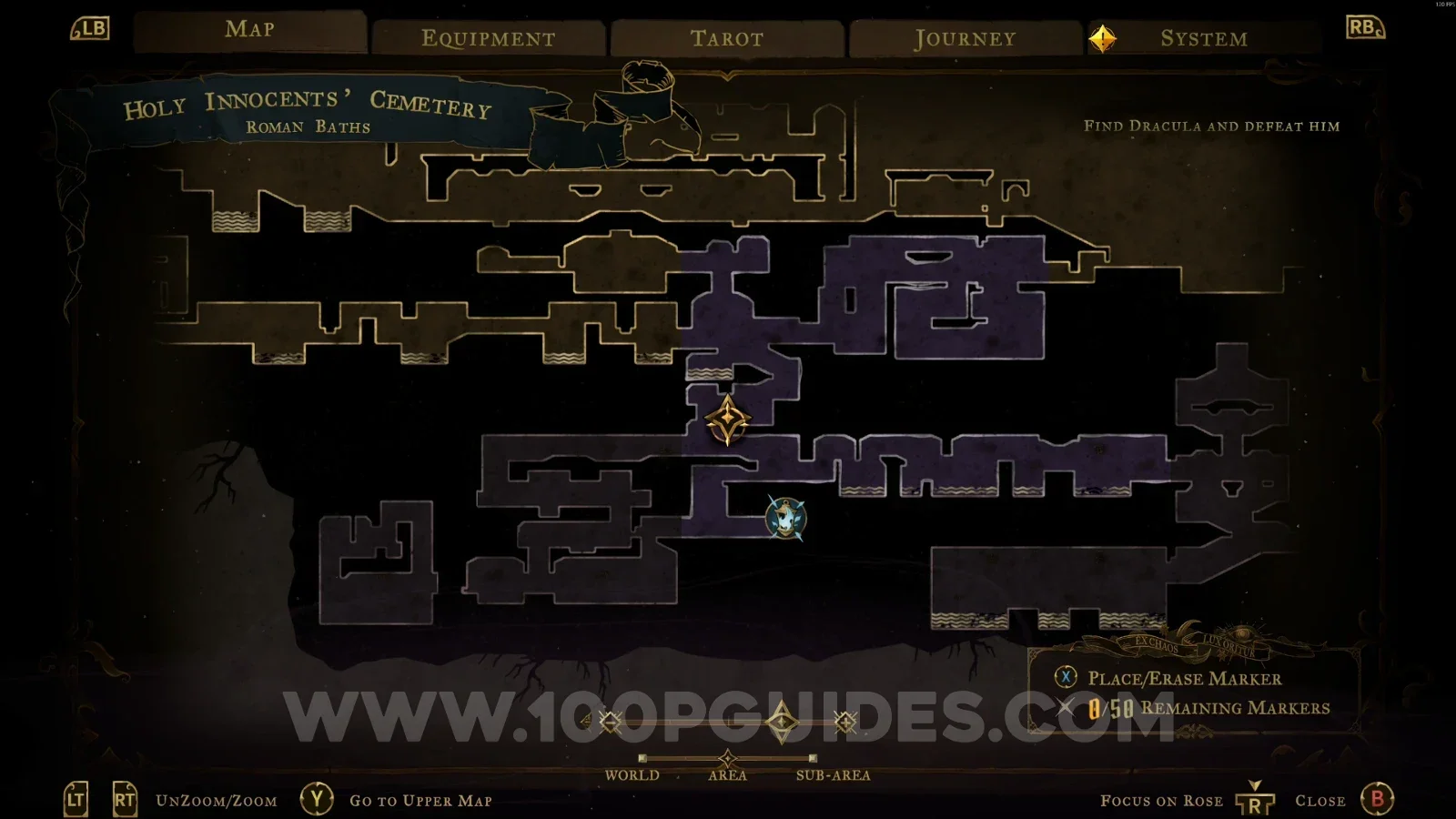 Castlevania Belmont's Curse Roman Baths: map marking the location of XP Statue #12