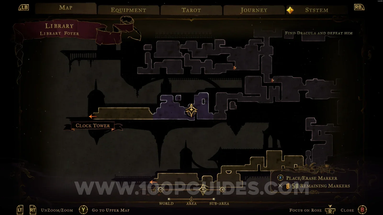 Castlevania Belmont's Curse Library Foyer: map location of Brave Heart Fragment #1