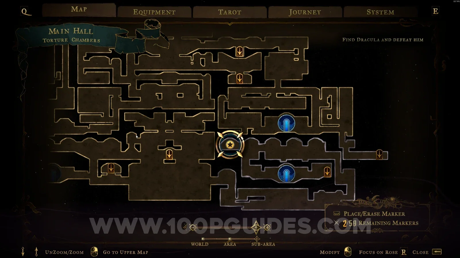 Castlevania Belmonts Curse Torture Chambers map with the area of XP Statue #82 marked