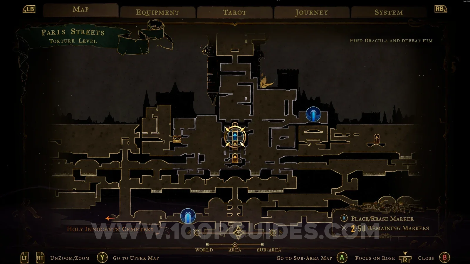 Castlevania Belmont's Curse Prison Tower: map location of the Torture Level room holding Wise Heart Fragment #3