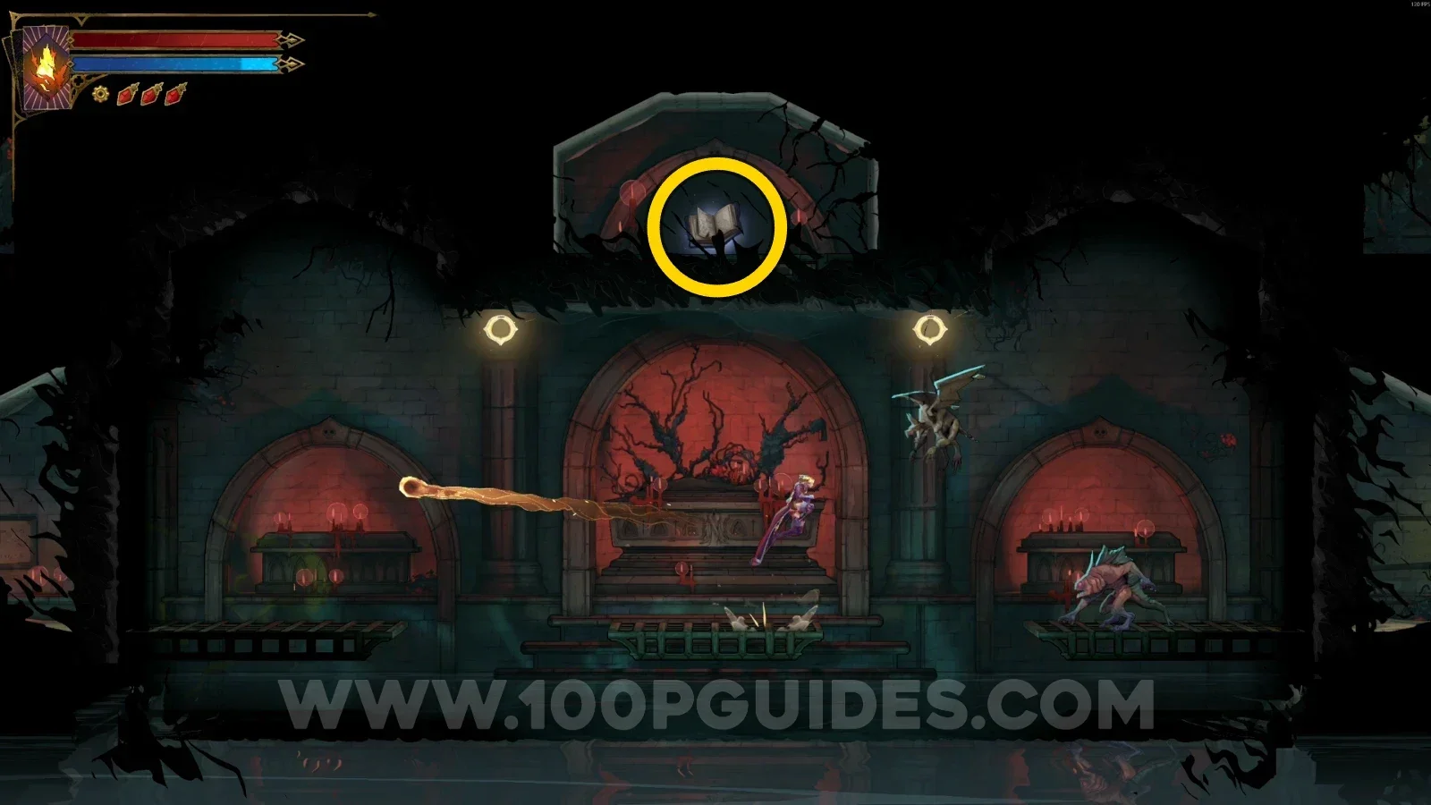 Castlevania Belmont's Curse Flooded Crypt: grabbing Blue Book #1 after defeating the enemies