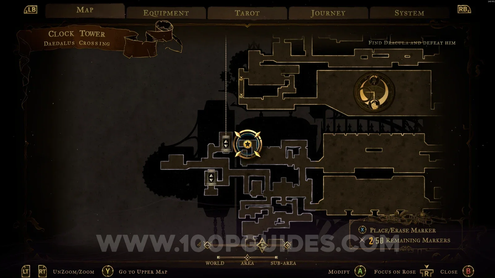 Castlevania Belmonts Curse Daedalus Crossing map with the area of XP Statue #104 marked