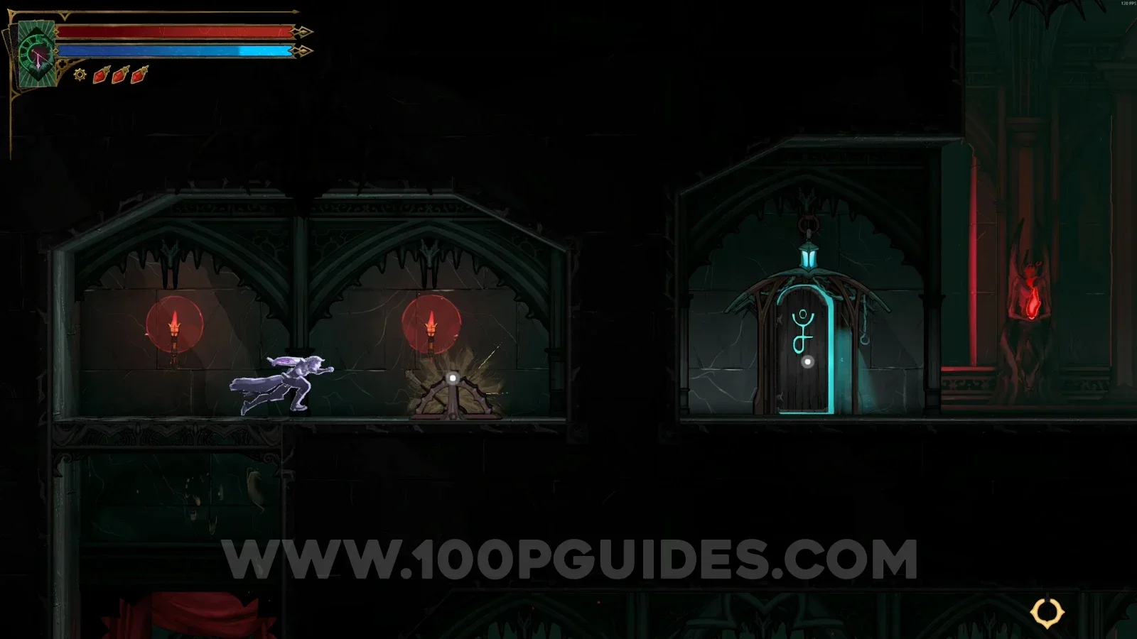 Castlevania Belmonts Curse Sanctuary Of Solitude: interacting with the left side lever to open the wharf