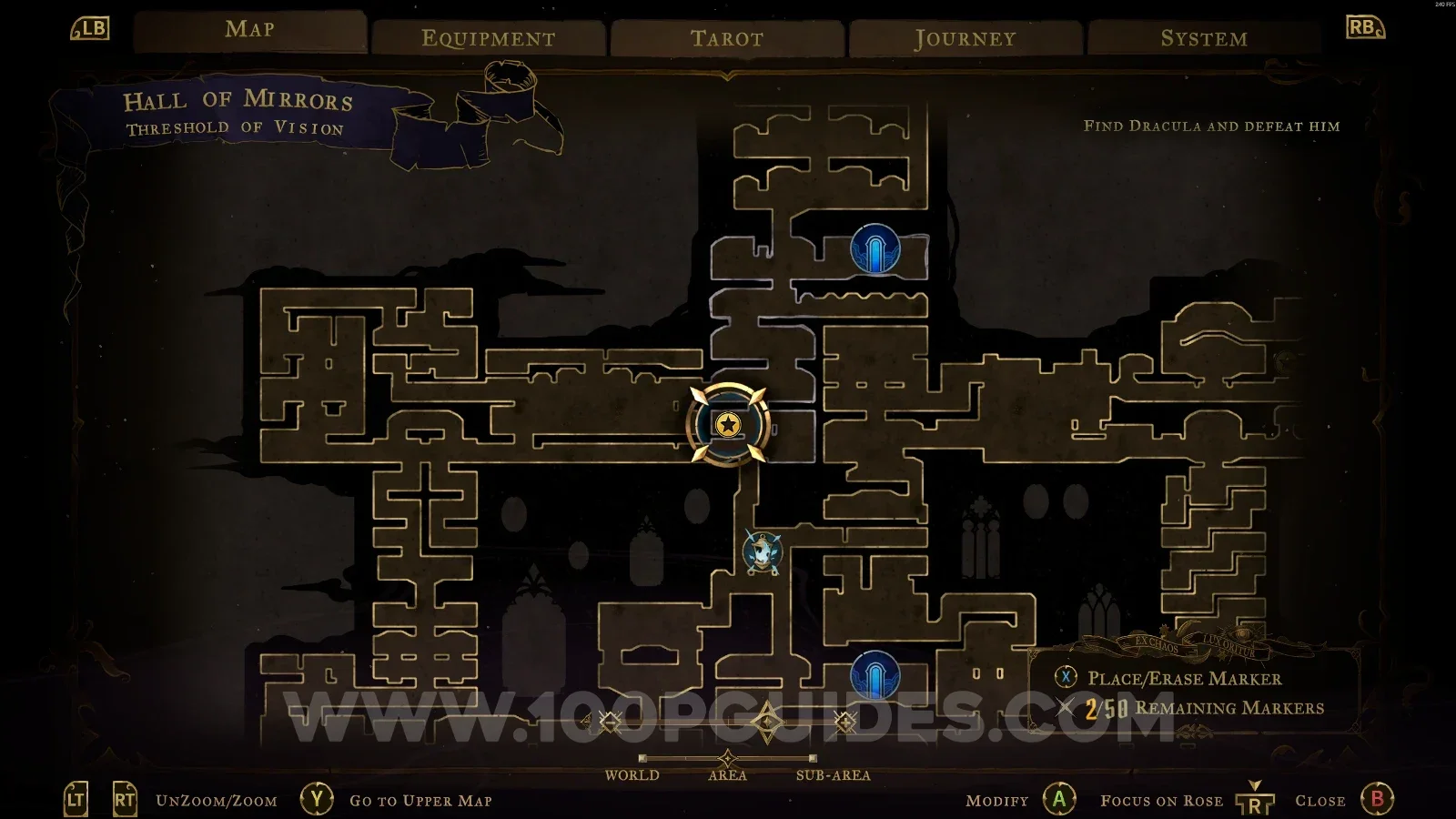 Castlevania Belmonts Curse Threshold Of Vision map with the area of XP Statue #143 marked