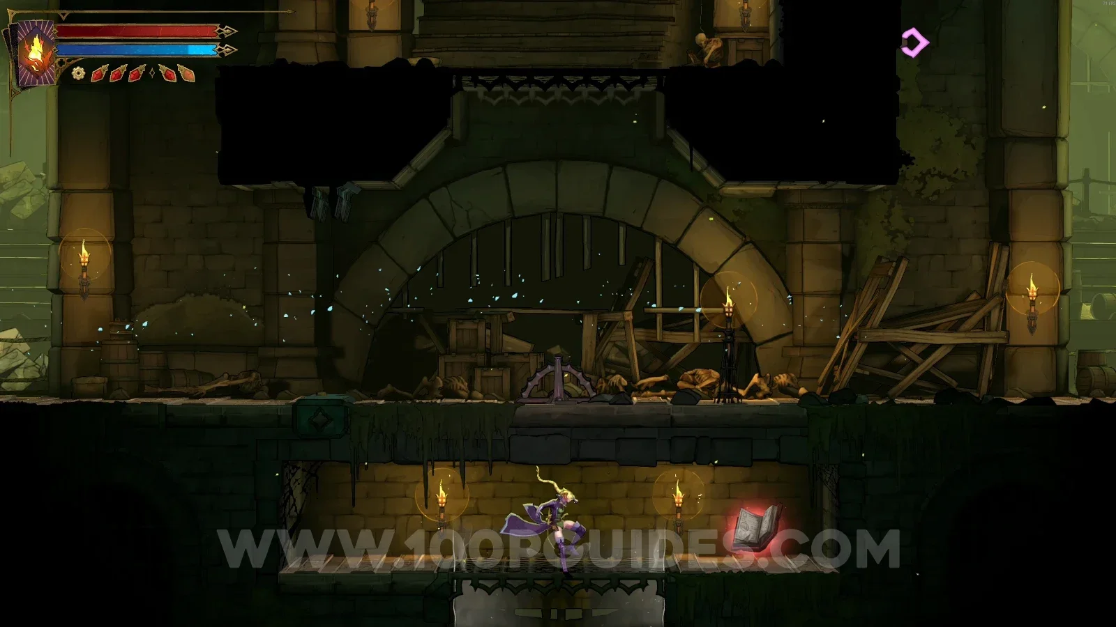 Castlevania Belmonts Curse Sewer Reservoir: Red Book #1 on the platform above