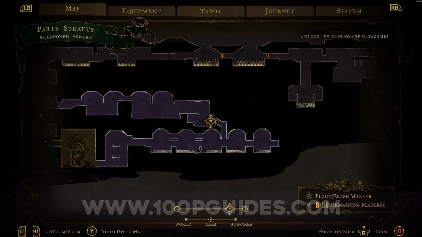 Castlevania Belmonts Curse Abandoned Sewers map with the area of XP Statue #27 marked