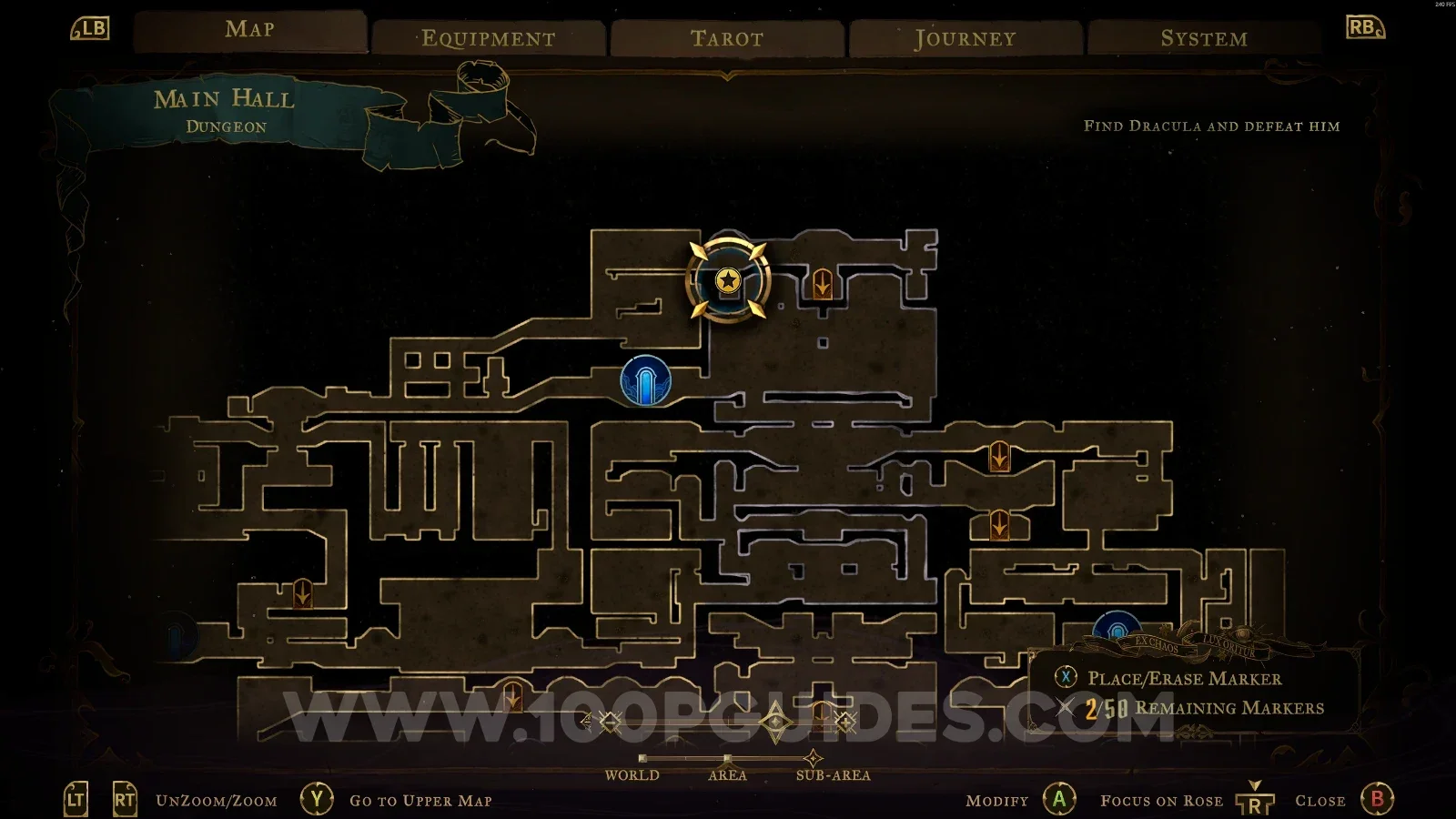 Castlevania Belmonts Curse Dungeon map with the area of XP Statue #73 marked