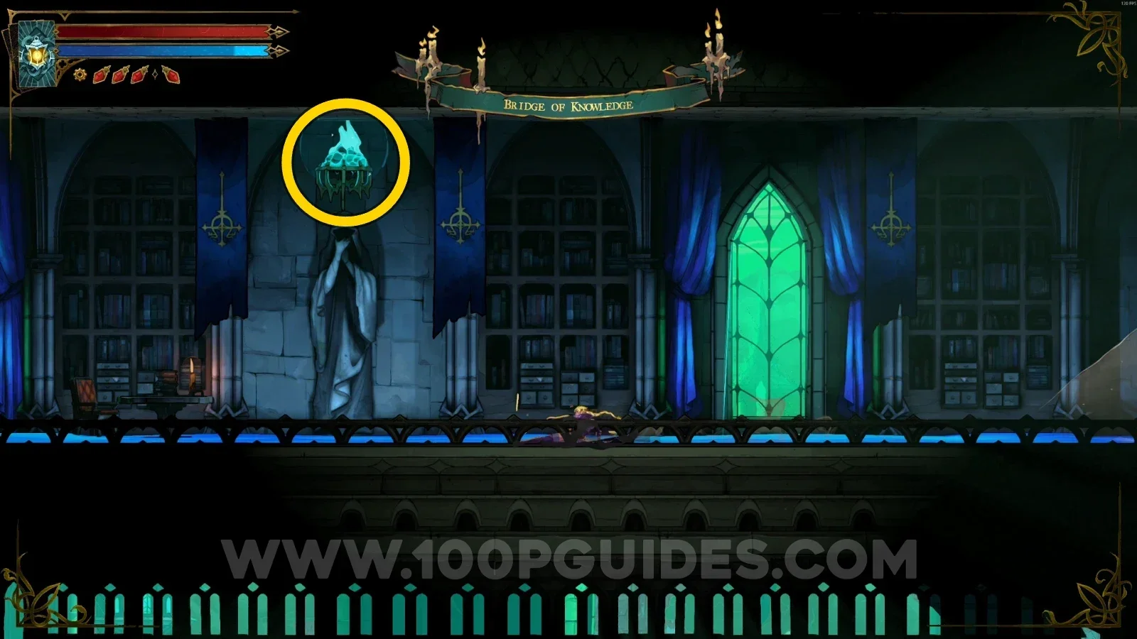 Castlevania Belmonts Curse Main Hall: the fourth blue flame on the bridge next to the door