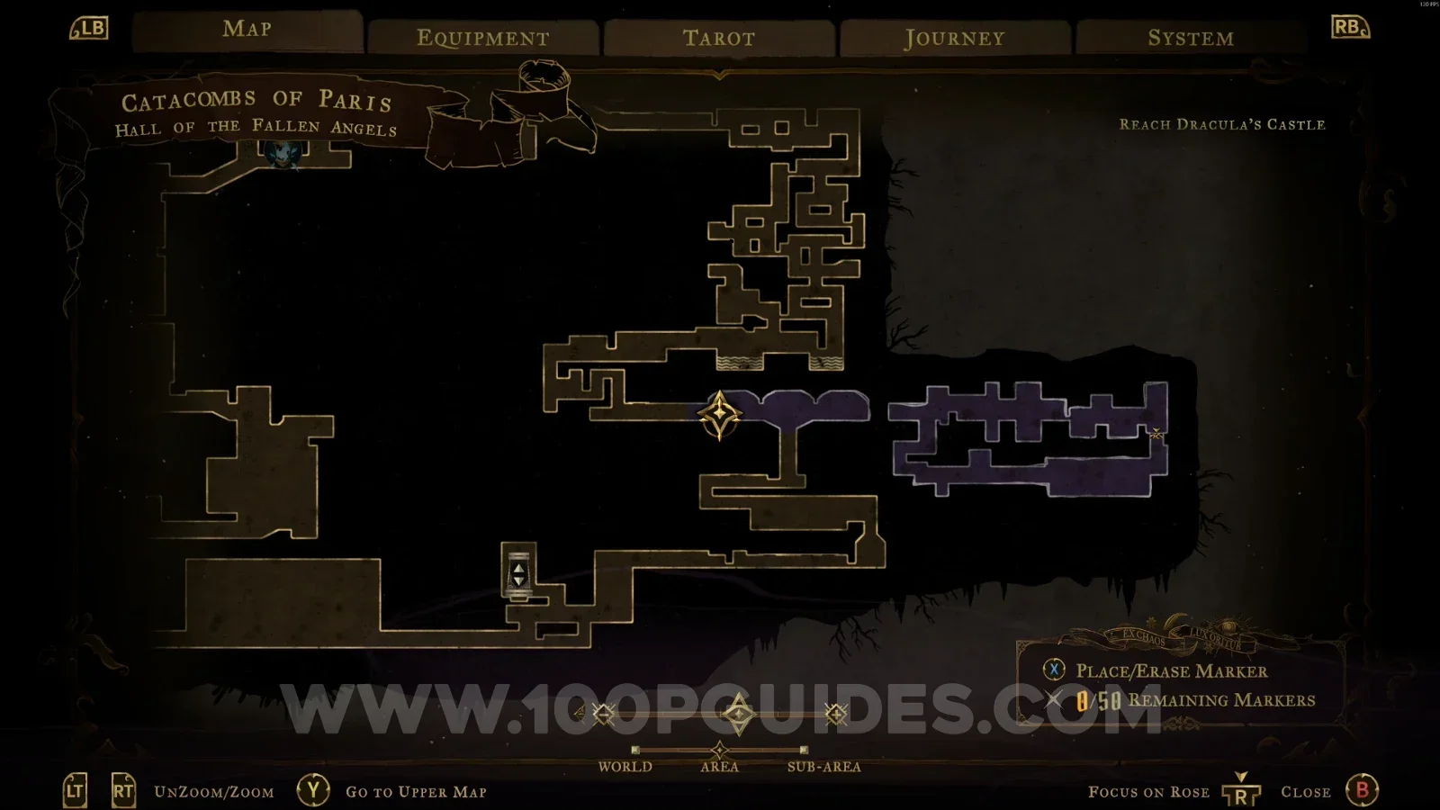 Castlevania Belmonts Curse Catacombs Of Paris: map marking the area with the Whip chest