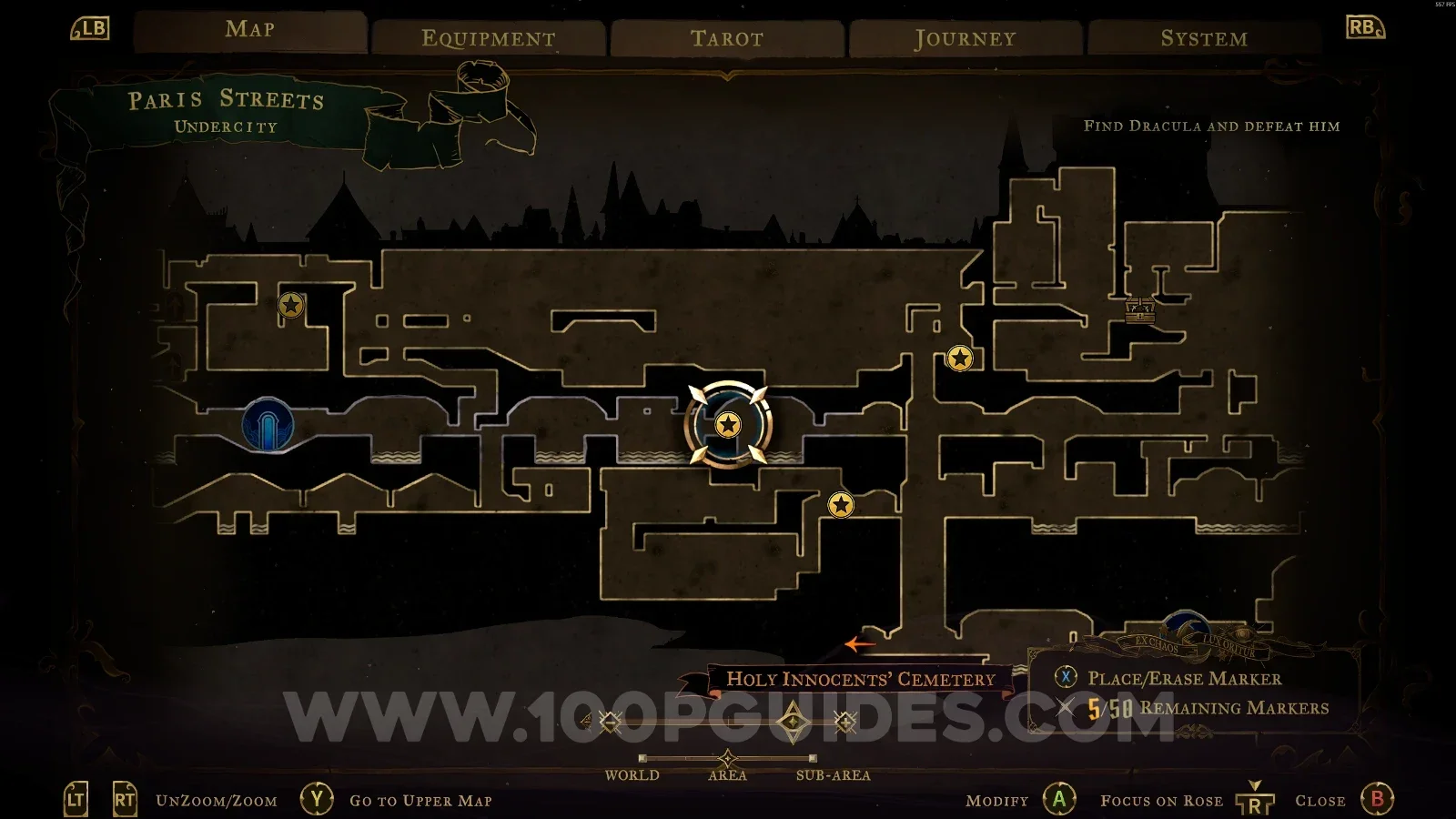 Castlevania Belmonts Curse Undercity map with the area of XP Statue #8 marked