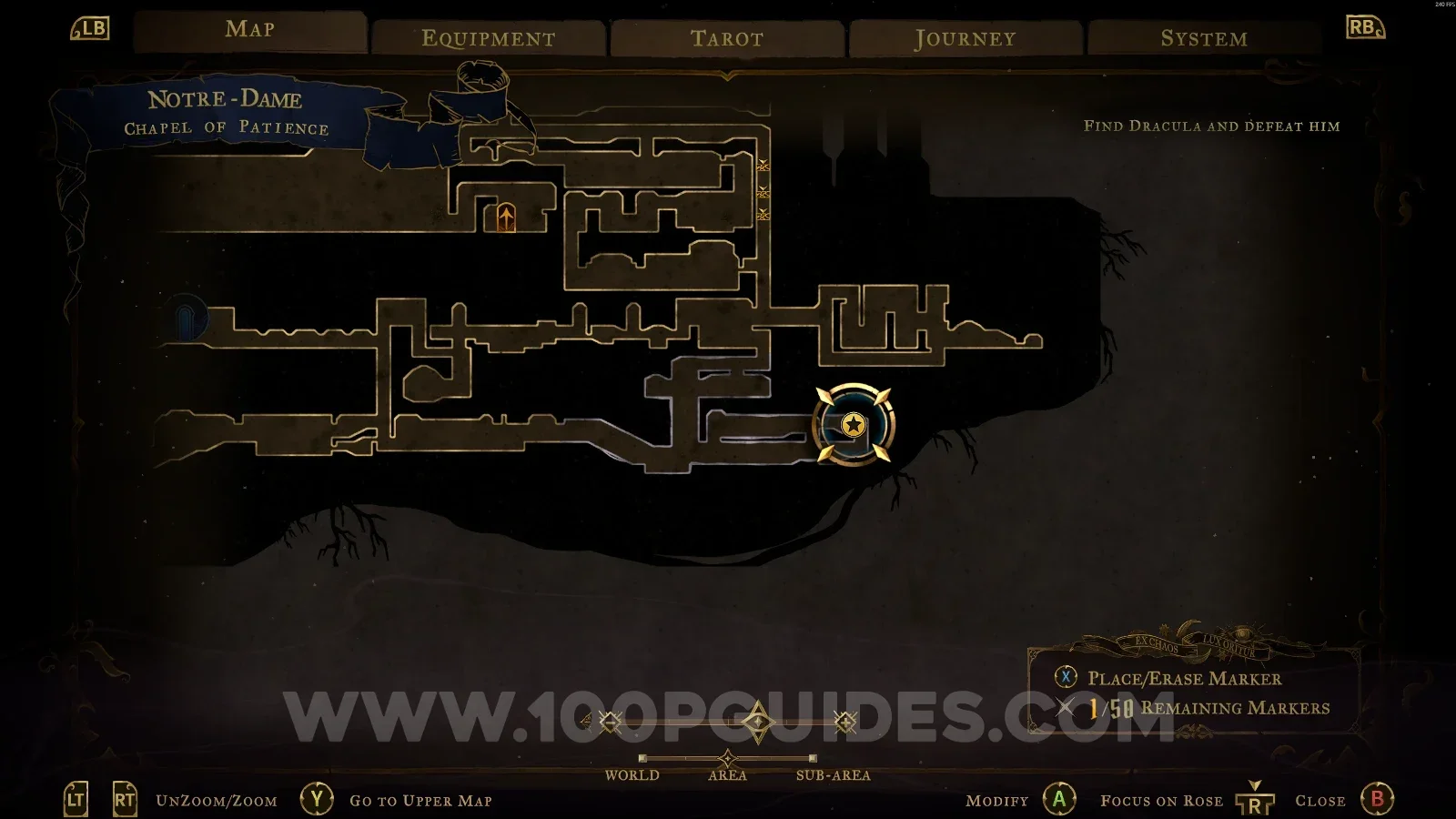 Castlevania Belmont's Curse Chapel Of Patience: map with the area of Wise Heart Fragment #19 marked