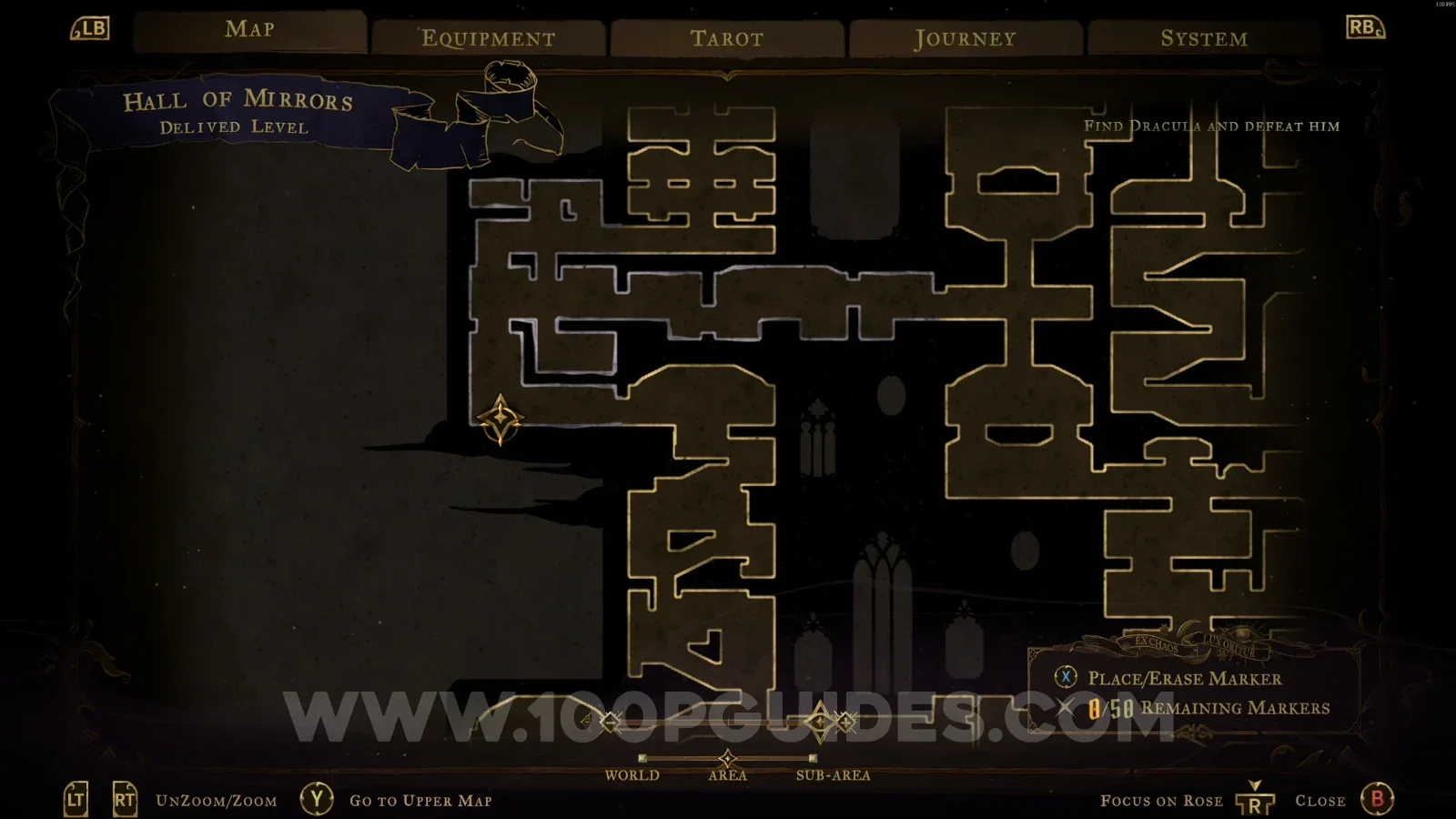 Castlevania Belmonts Curse Level Deviled: map with the mirror area for Bernhard's Wrath marked