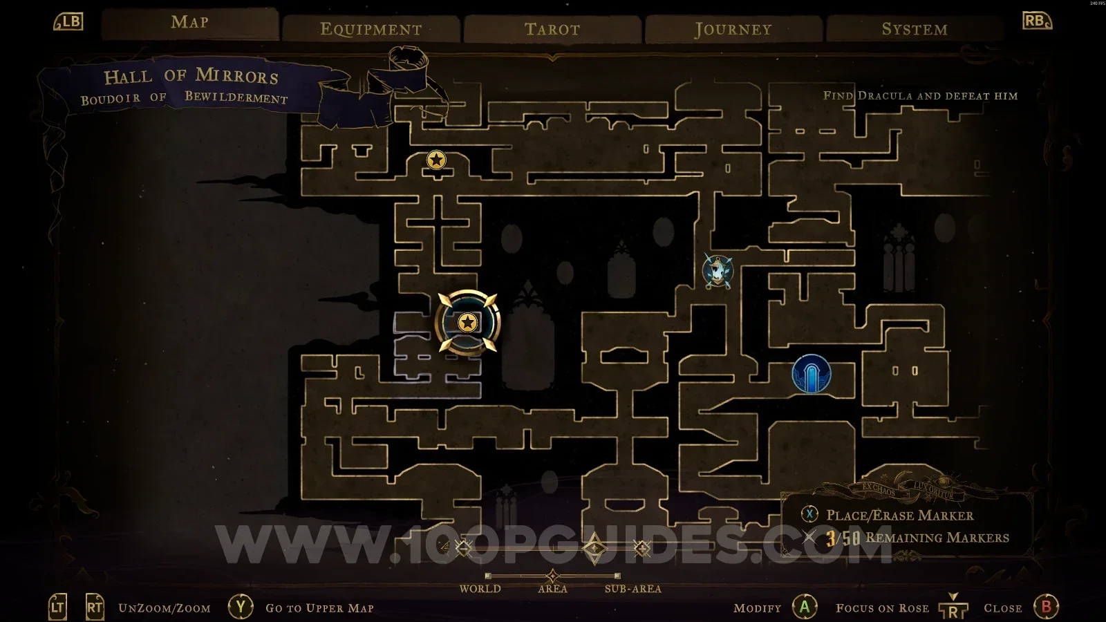 Castlevania Belmonts Curse Boudoir Of Bewilderment map with the area of XP Statue #147 marked