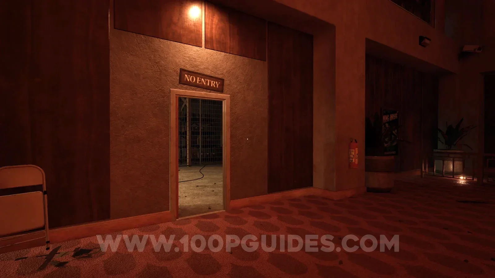 Terrible Lizards Chapter 1: the No Entry door on the left of the projector room leading to the mascot suit room