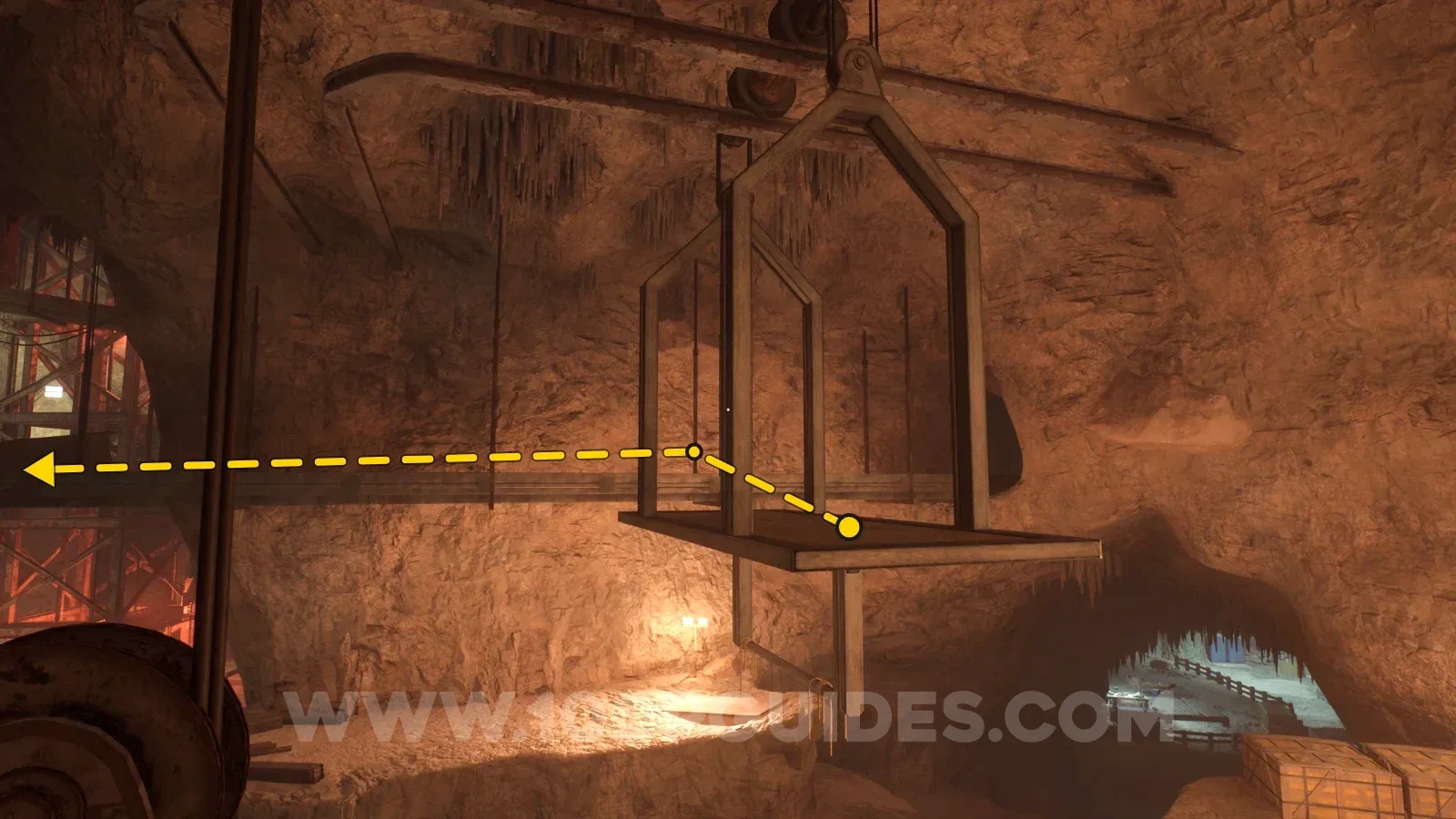 Terrible Lizards Chapter 2: climbing up to the long hanging metal path after lowering the metal platforms