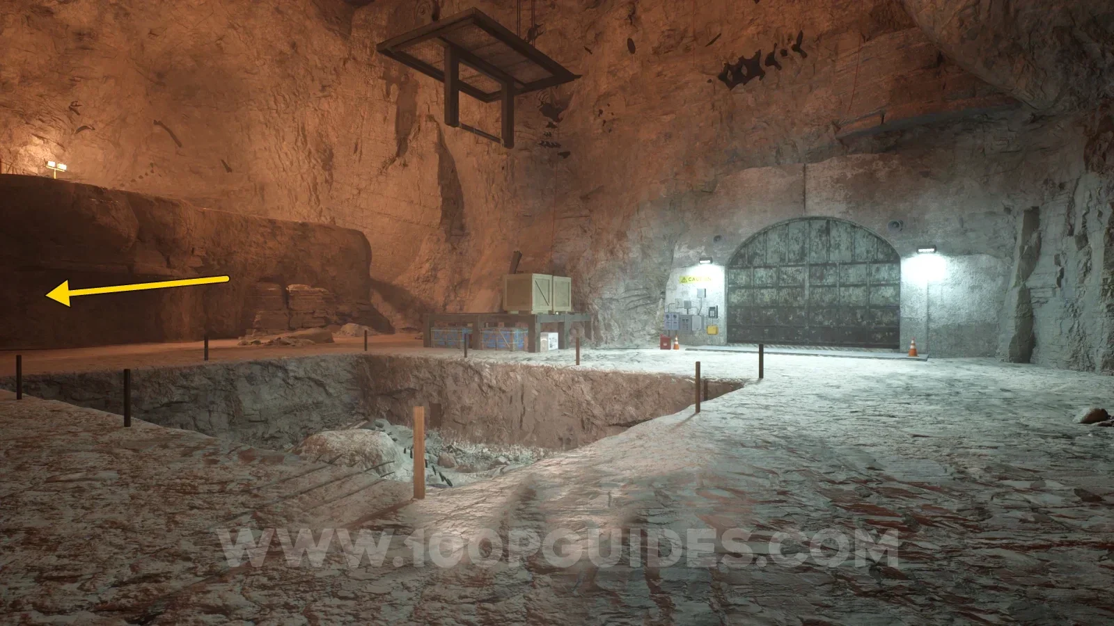 Terrible Lizards Chapter 2: large metal door after the lift shaft with the equipment cave on the left