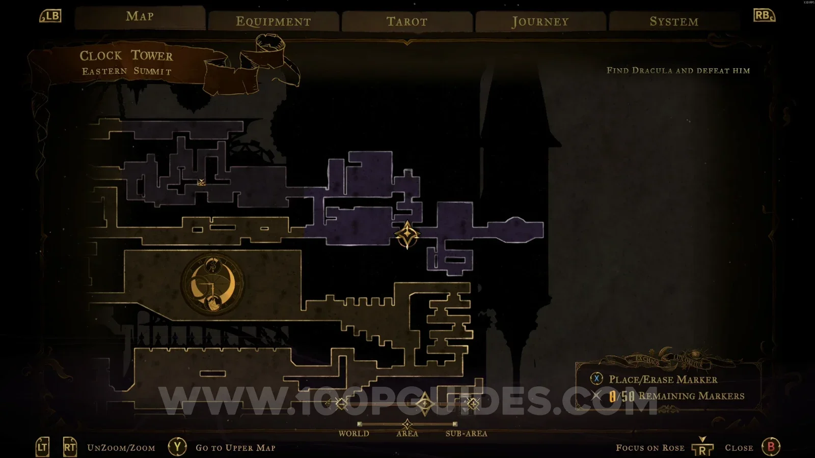 Castlevania Belmont's Curse Eastern Summit: map marking the area of XP Statue #14