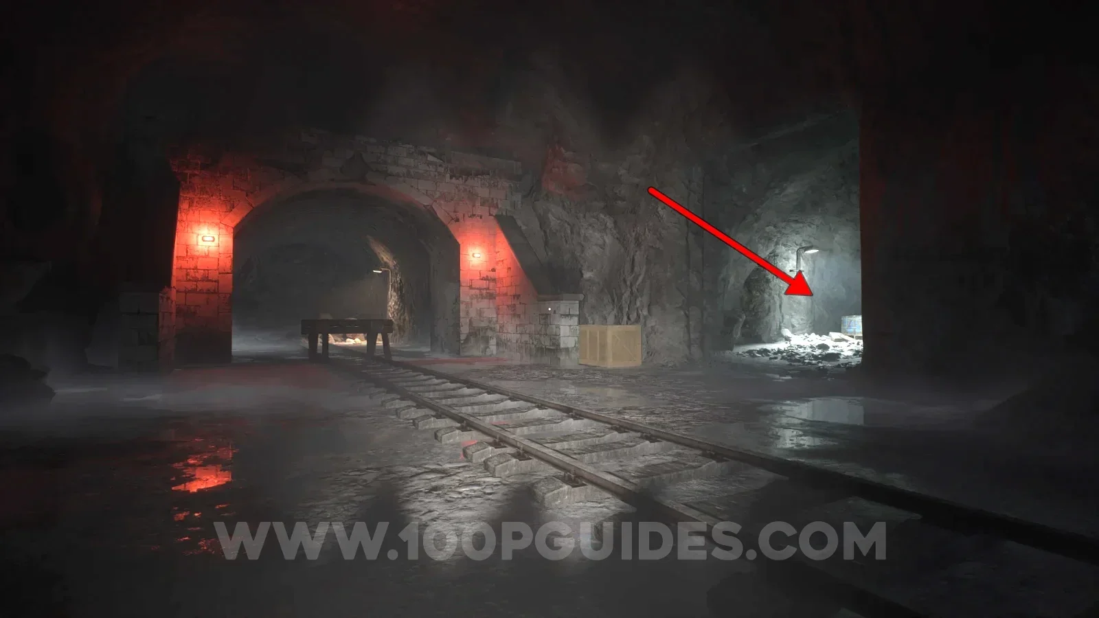 Terrible Lizards Chapter 3: path to the right of the red lit tunnel leading to a turned over box