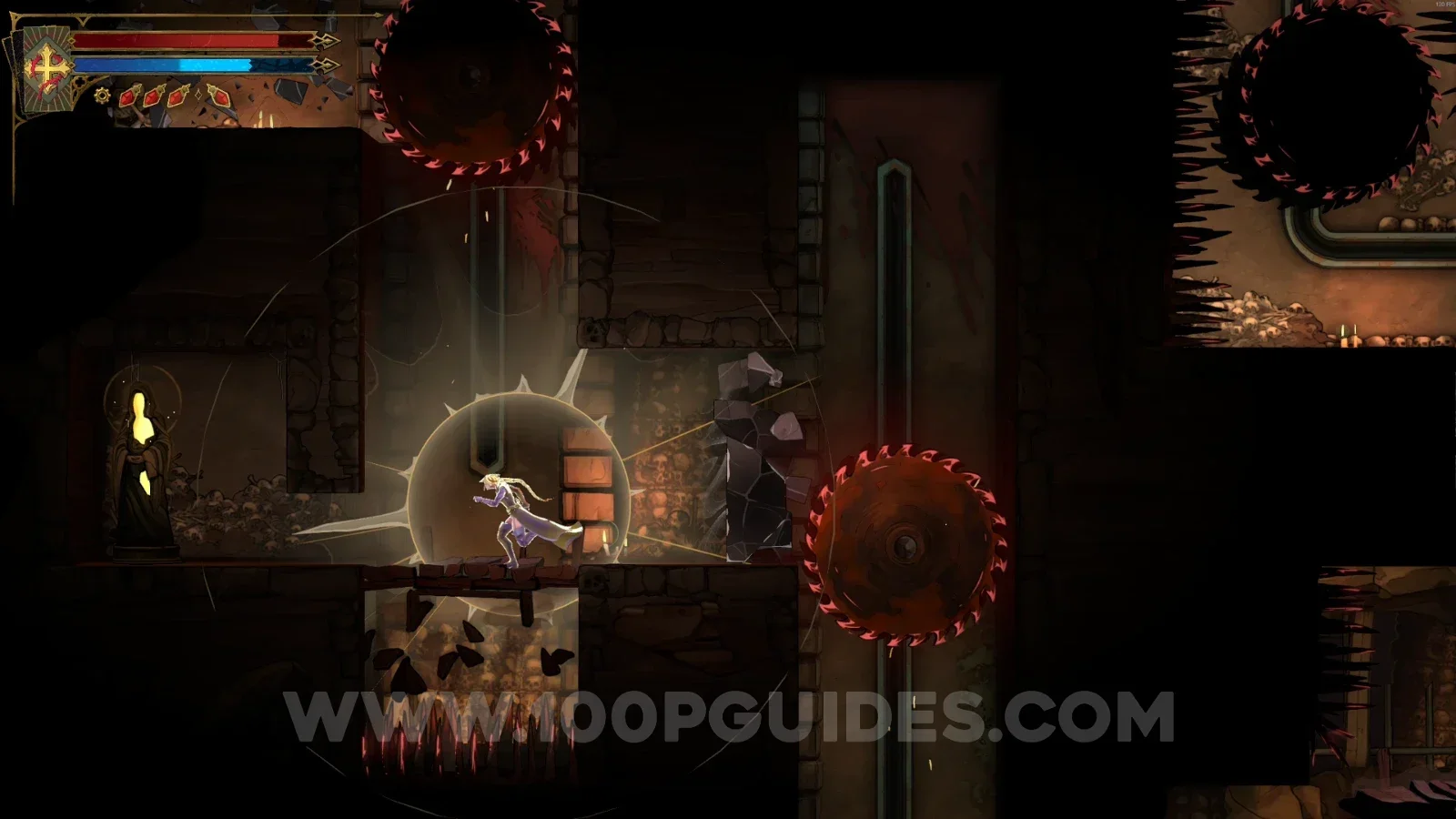 Castlevania Belmonts Curse Jaws Of Limbo: XP Statue #52 in the left corner past the saws