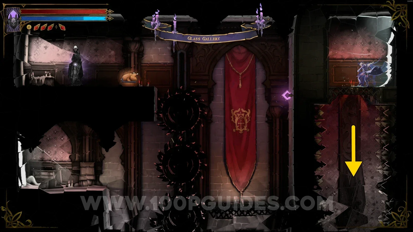 Castlevania Belmonts Curse Hall of Mirrors: going down from the upper right platform to the door on the right