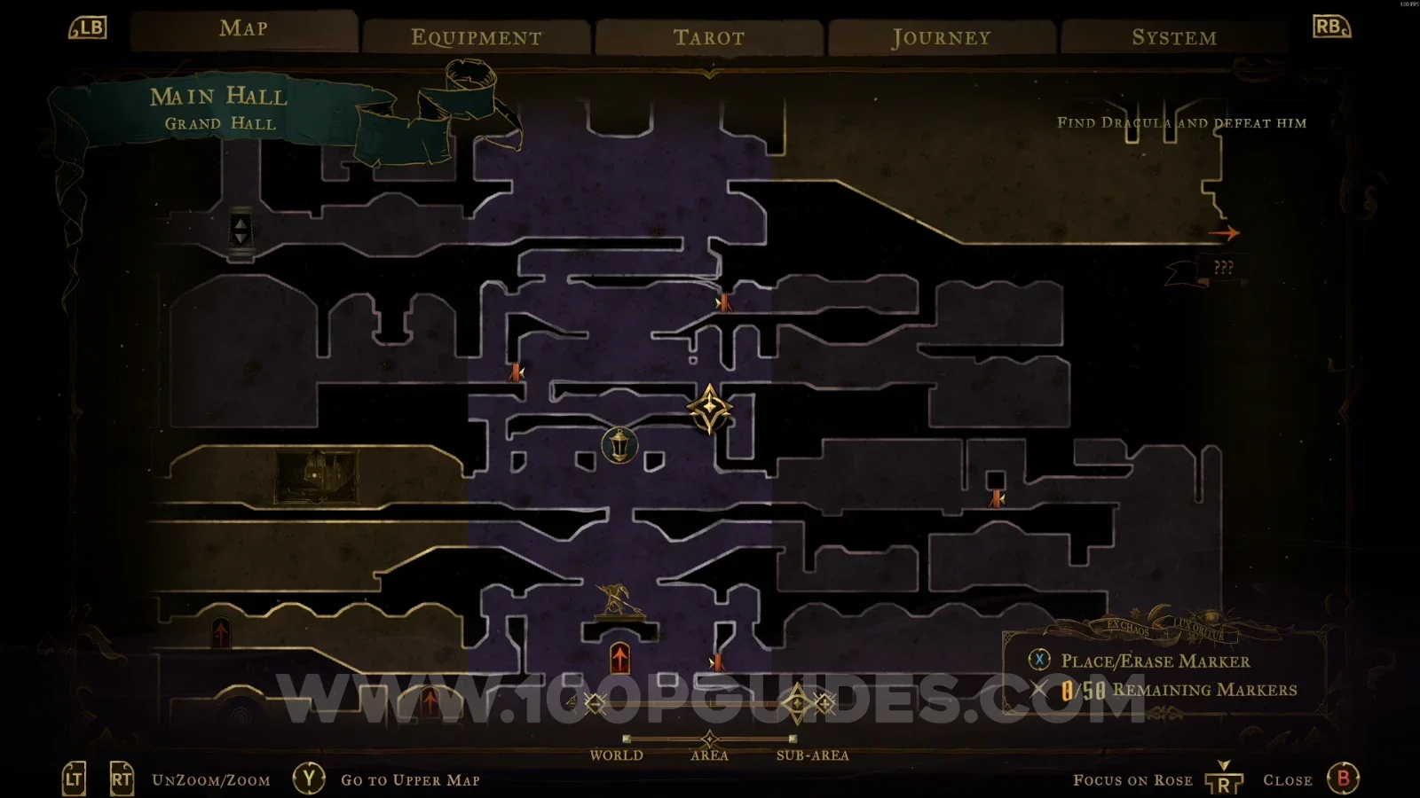 Castlevania Belmonts Curse Grand Hall: map location of XP Statue #6
