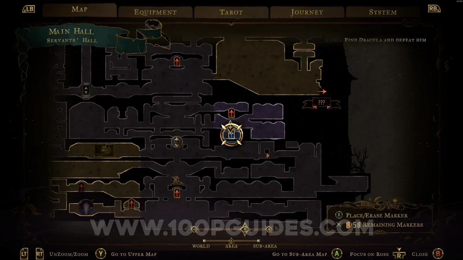 Castlevania Belmonts Curse Grand Hall: map location of the door below leading to XP Statue #11