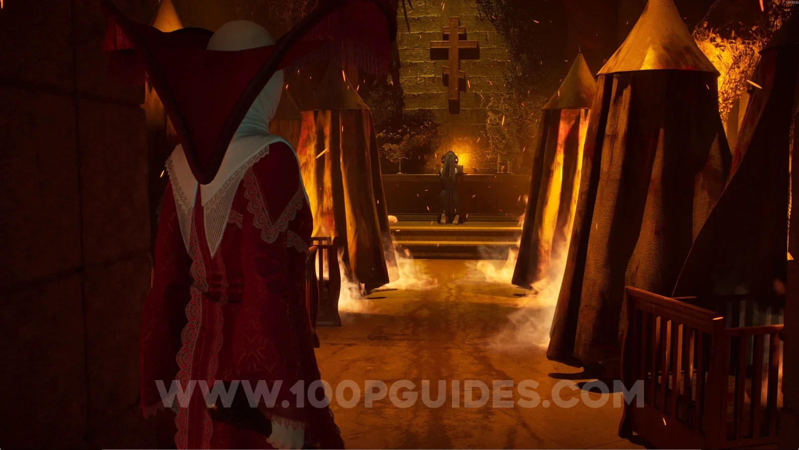 Remothered: Red Nuns Legacy: the hidden enemy directly in front at the top of the stairs