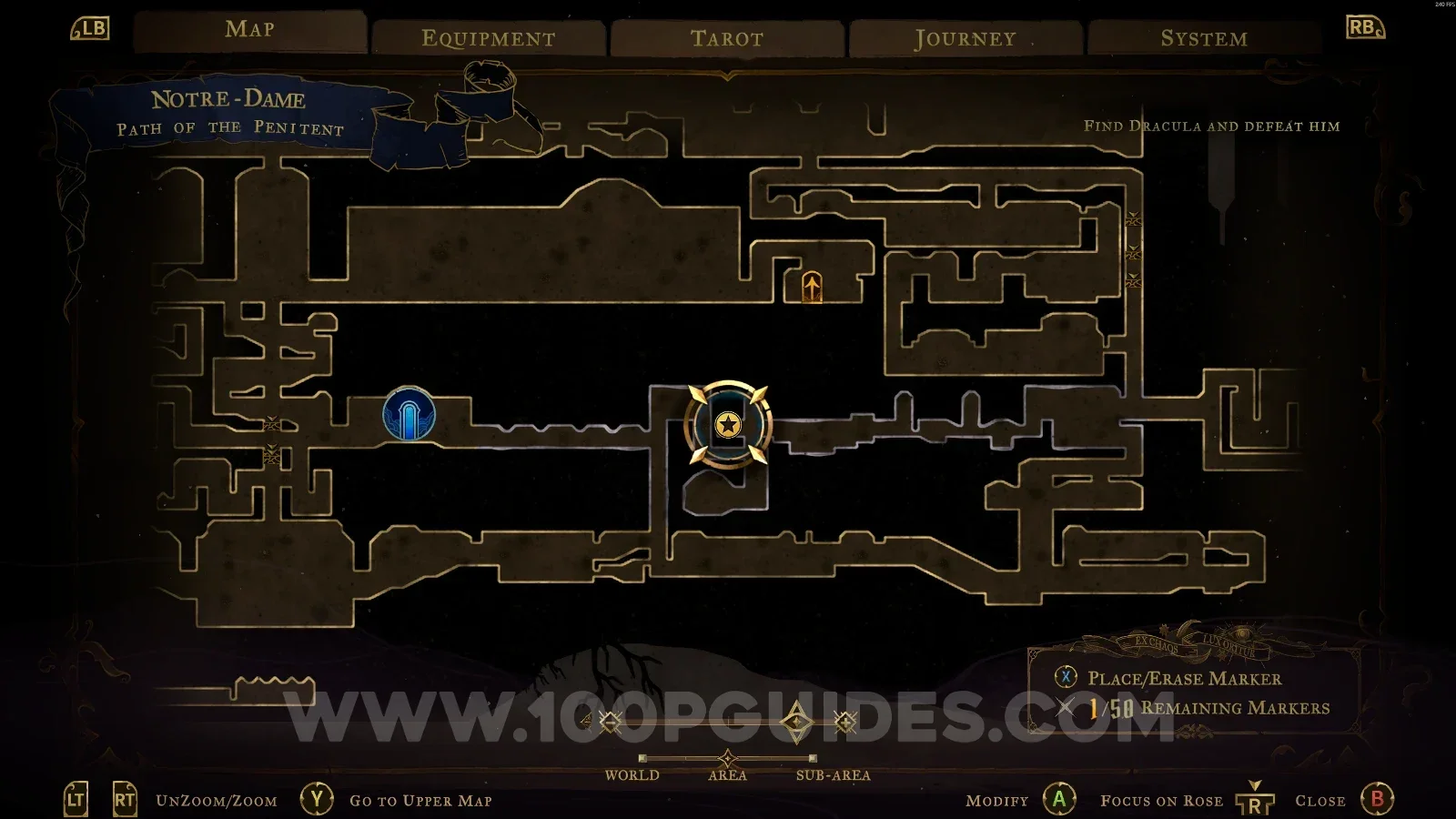 Castlevania Belmonts Curse Path Of The Penitent map with the area of XP Statue #109 marked