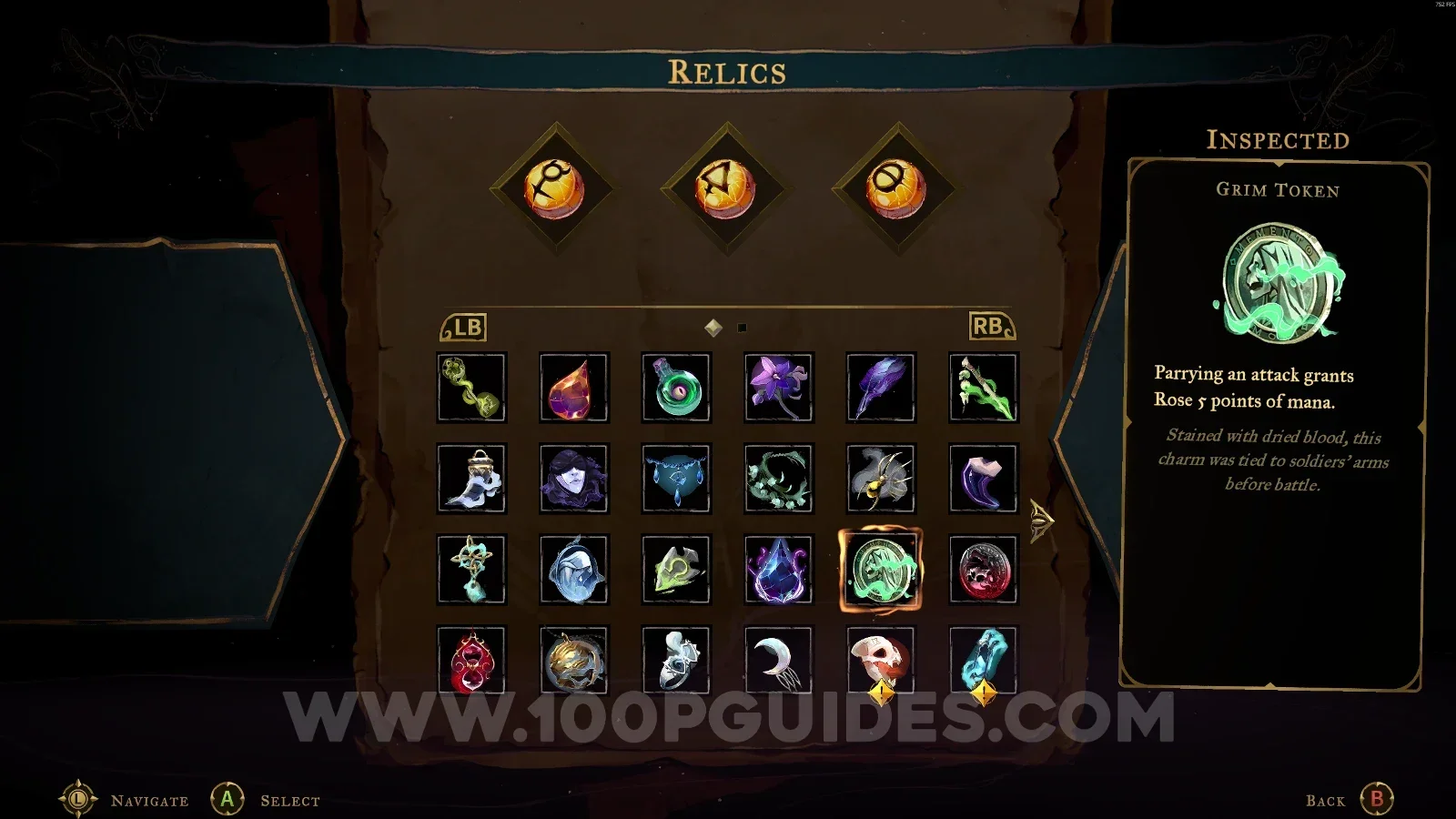 Castlevania Belmonts Curse: the Grim Token relic beside the blue flame in the Crematorium