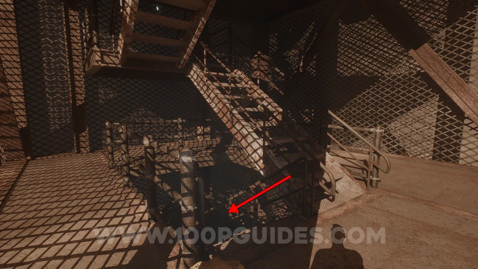 Terrible Lizards Chapter 3: inside the large metal structure, heading down instead of up the stairs